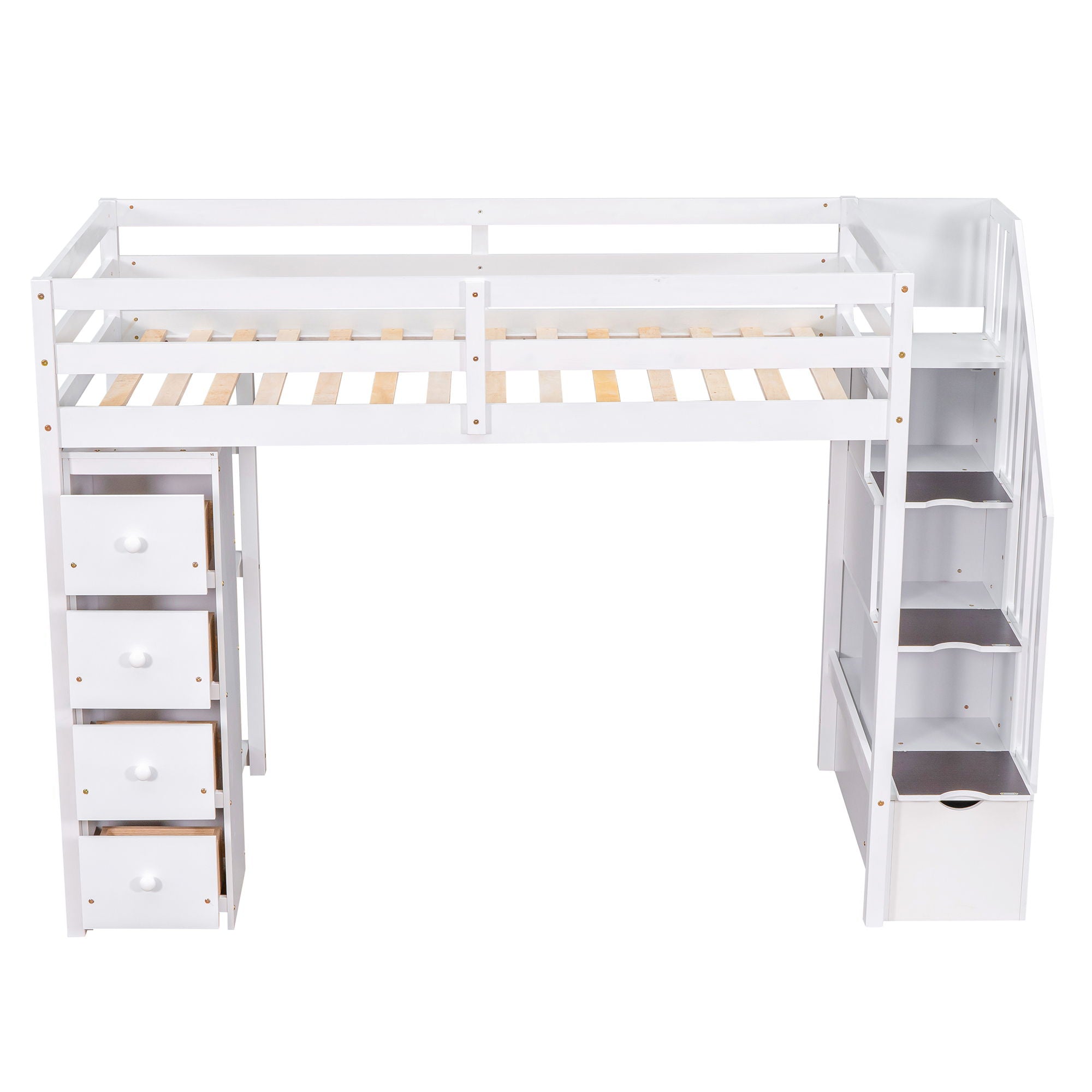 Loft Bed With Storage Drawers And Stairs With Shelves