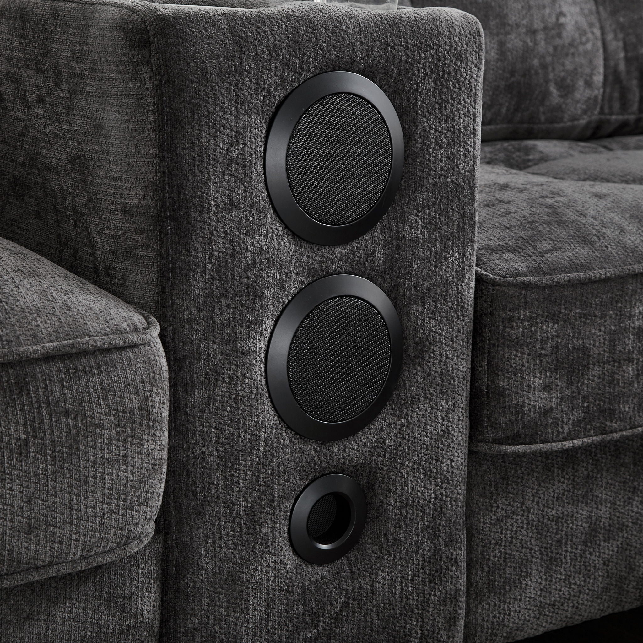 Modern Sectional Sofa U-Shaped With Movable Ottomans, tooth Speakers, LED Lights And Modular Storage