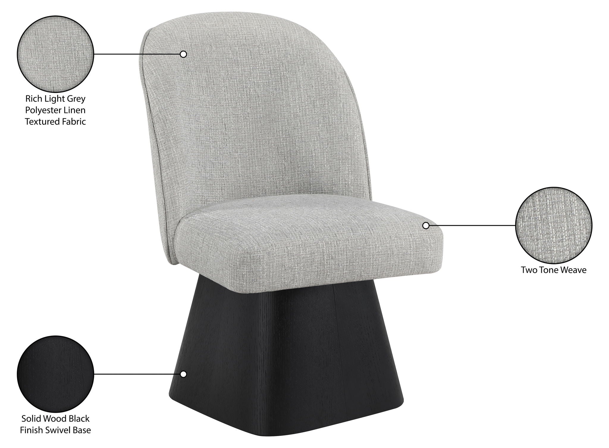 Marlowe - Linen Textured Fabric Upholstered Swivel Dining Side Chair - Stained Black