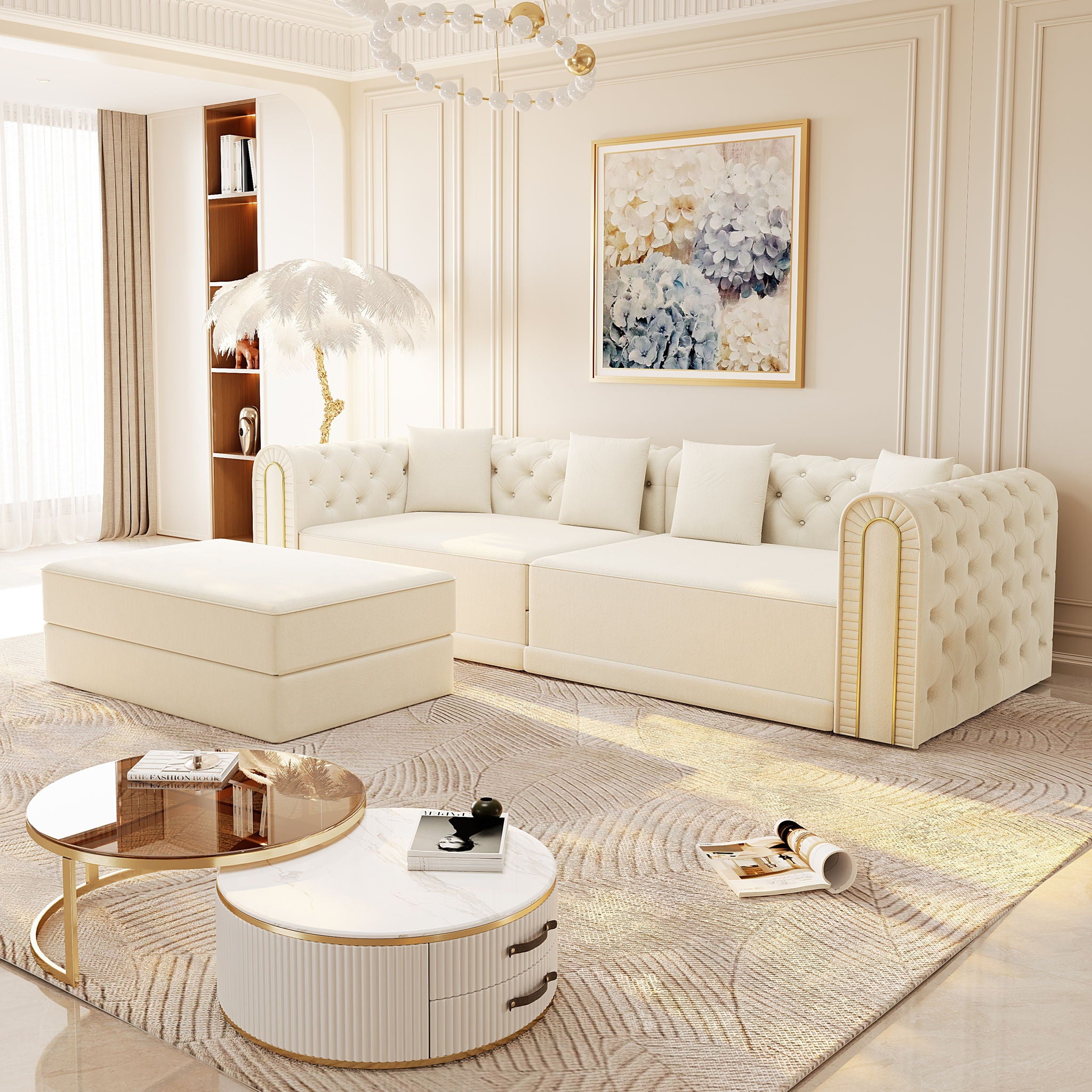 3-In-1 Convertible Sleeper Sofa With Movable Ottoman For Living Room