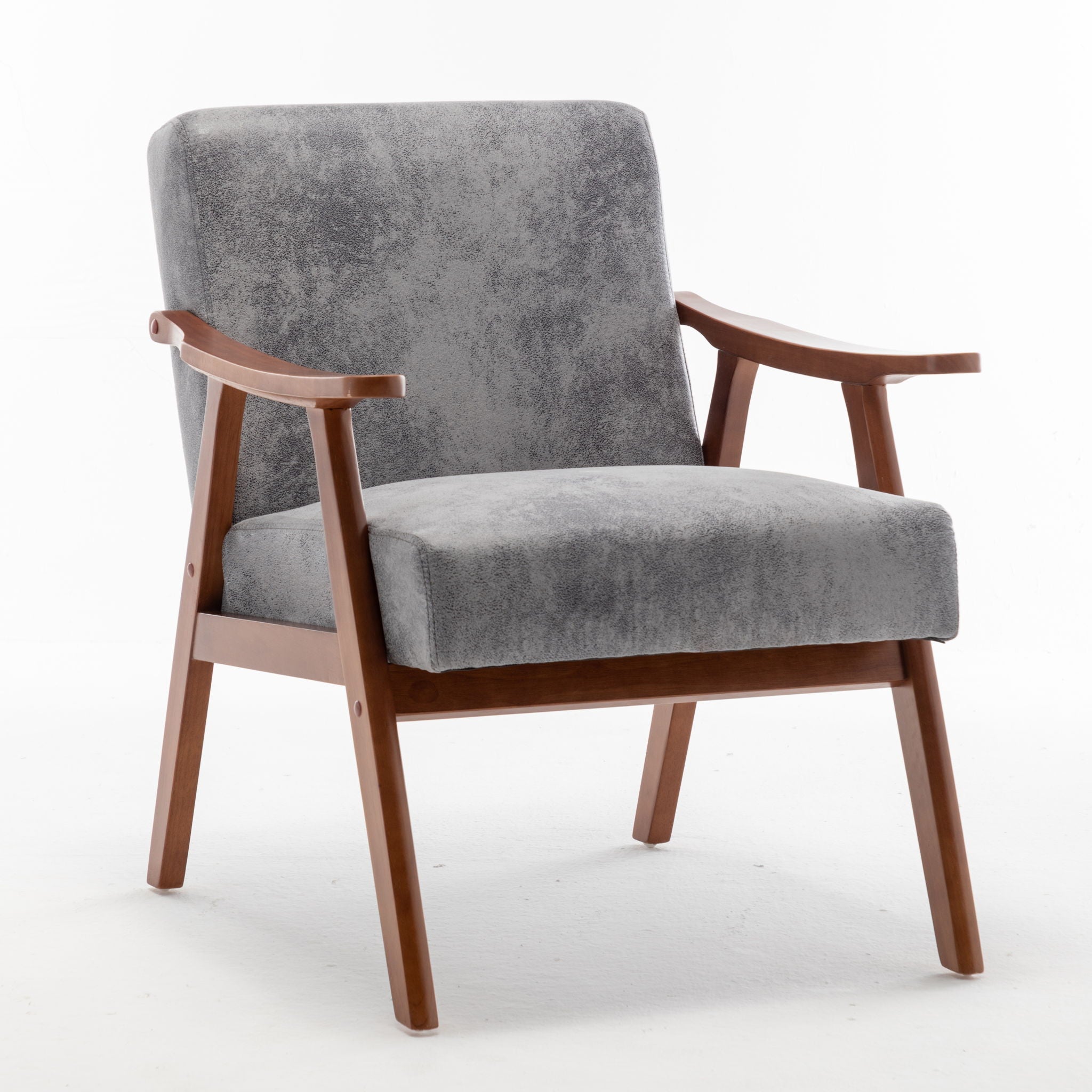 Mid Century Modern Accent Chair With Solid Wood Frame And Extra Thick Backrest