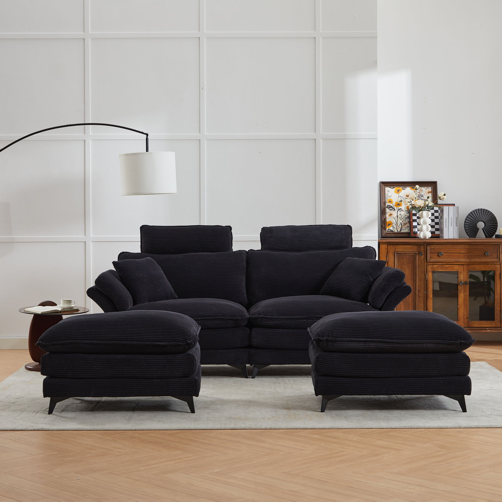 Modern Deep Seat Sectional Sofa With Ottoman