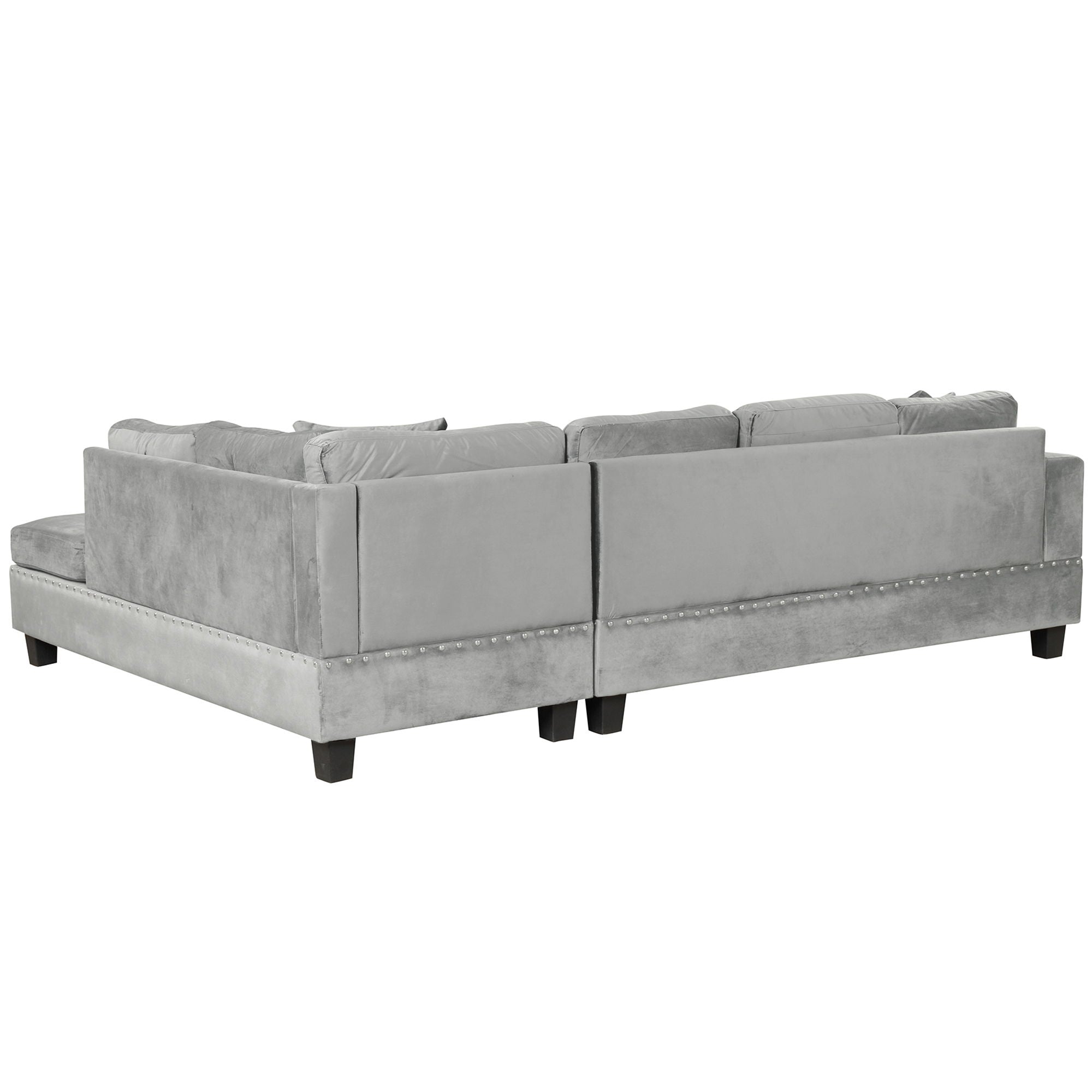 Modern Sectional Sofa With Storage Ottoman, L - Shape Couch With 2 Pillows And Cup Holders
