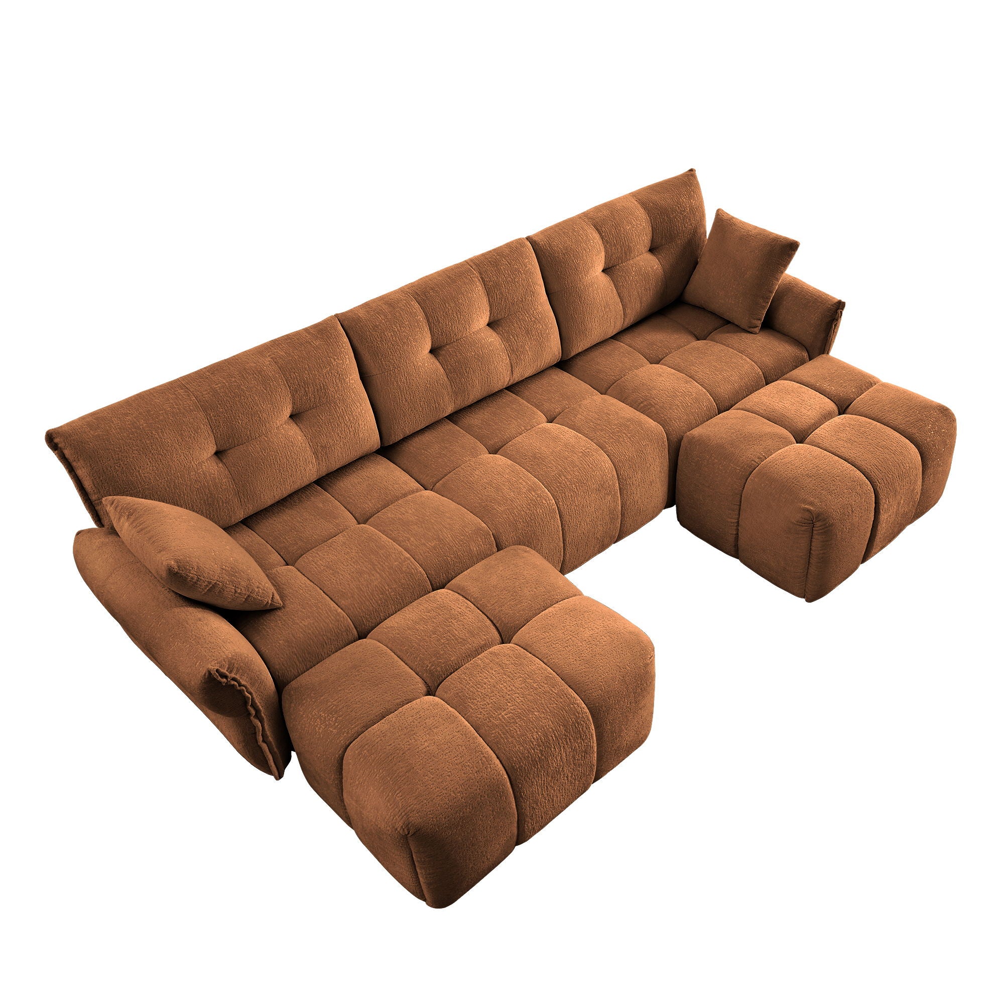 Sofa Set With Ottoman And Pillows, Textured, High Resilience Cushions