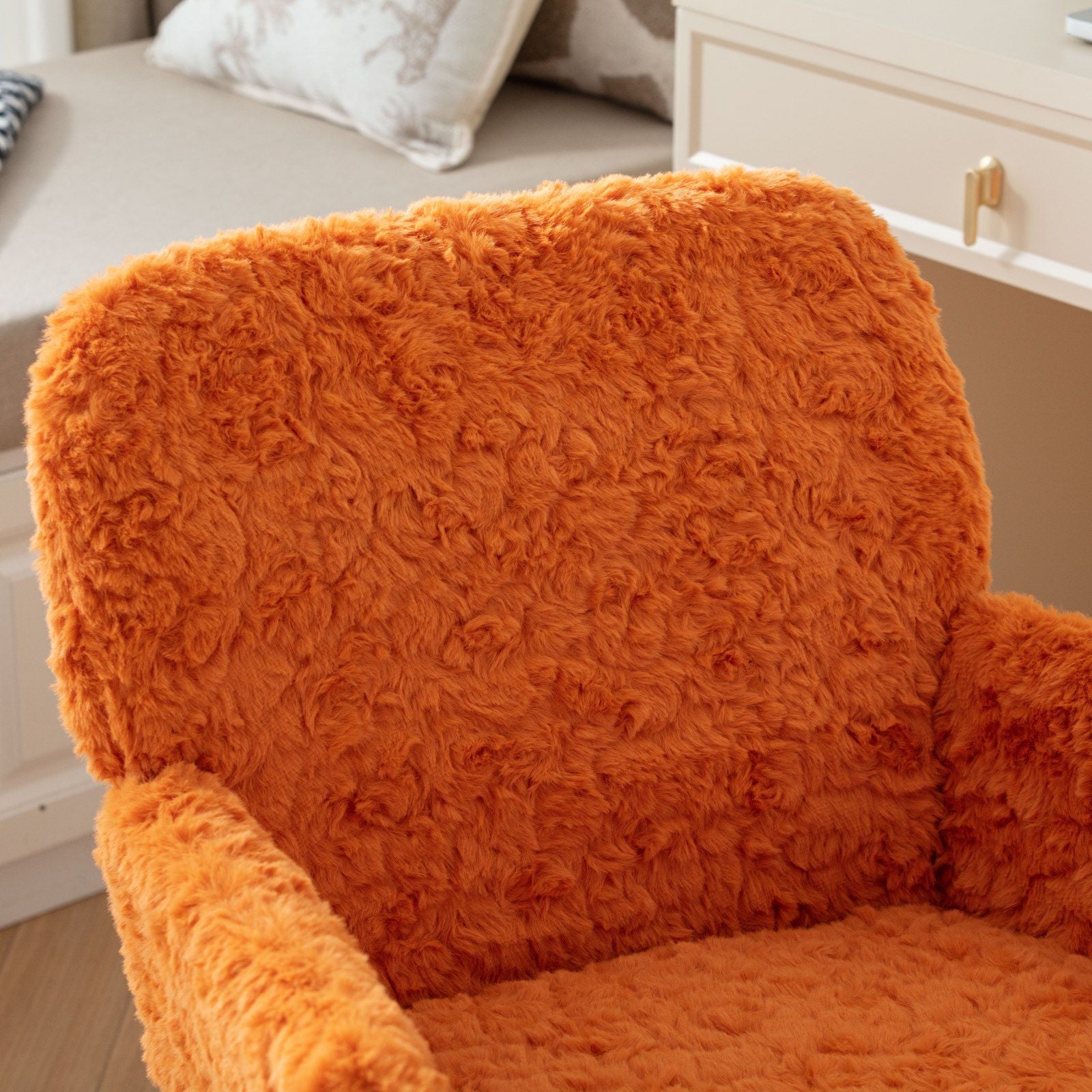 Office Chair, Artificial Rabbit Hair Home Office Chair With Metal Base, Adjustable Desk Chair Swivel Office Chair, Vanity Chair