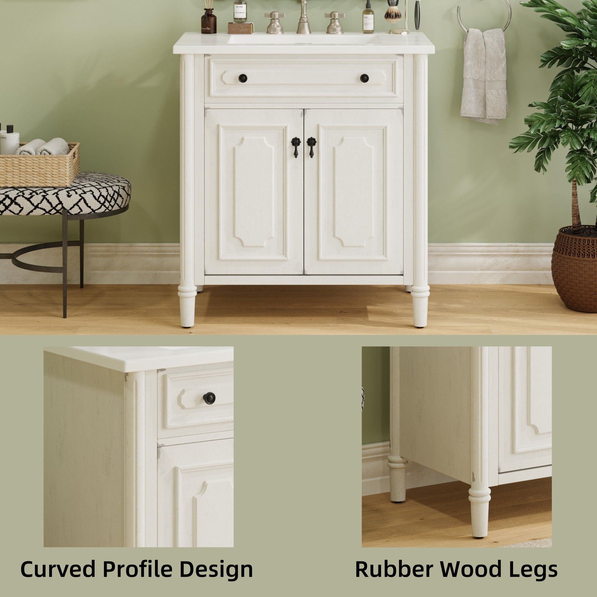 Vintage Bathroom Vanity With Sink, Rustic Cabinet With Soft Close Doors