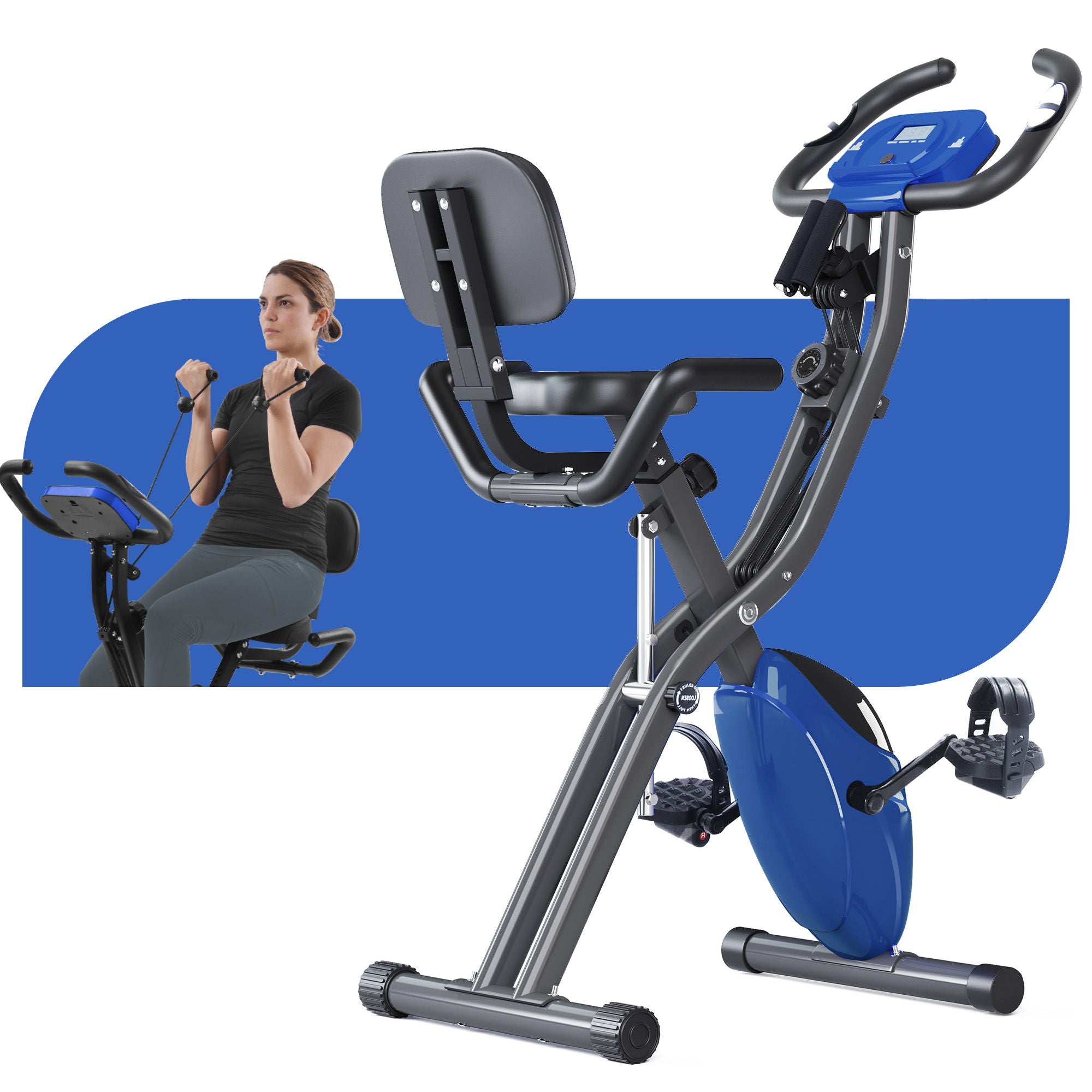 Exercise Bike Folding Stationary Bikes For Home With 16 Level Magnetic Resistance