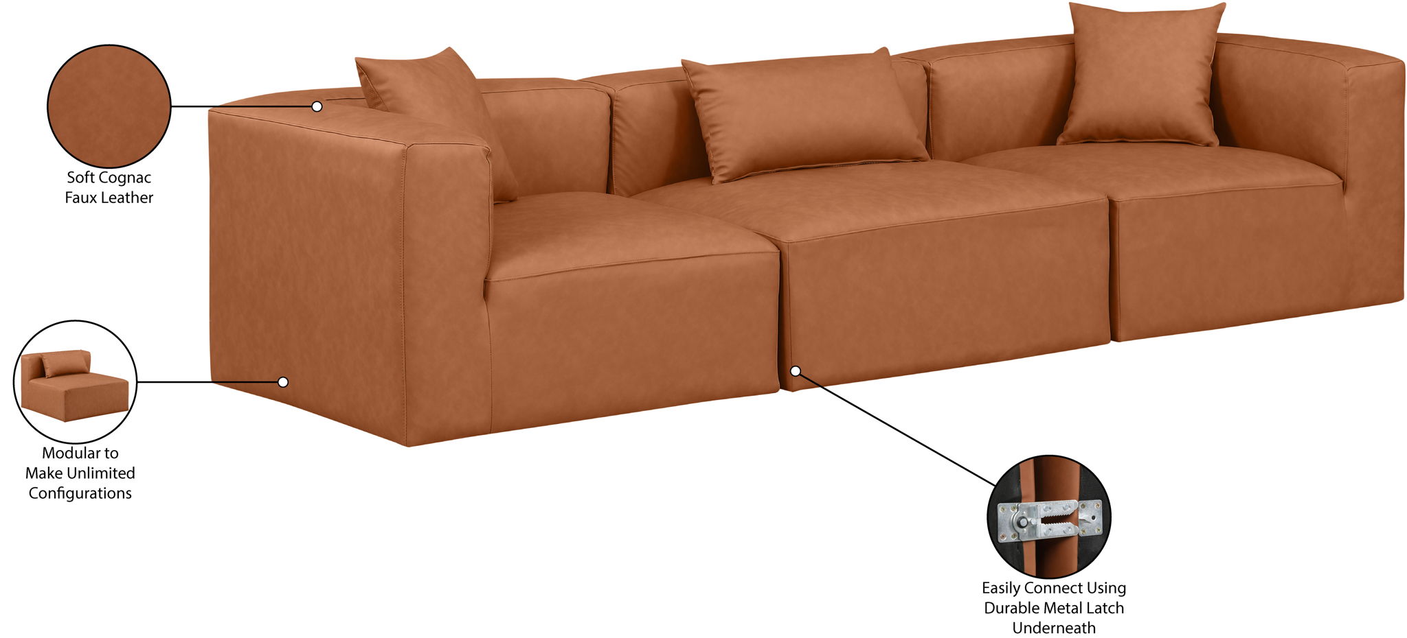 Cube - Modular 3 Piece Sofa - Cognac