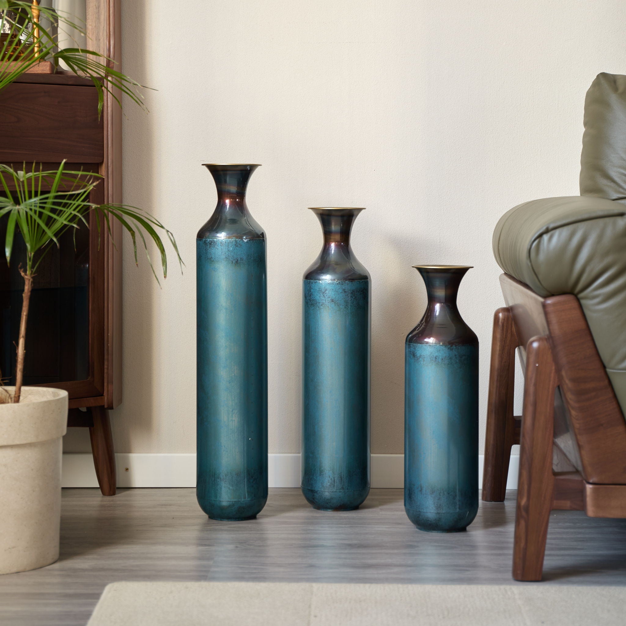 Modern Droplet Shaped Floor Vase Set, 3 Piece Home Decor