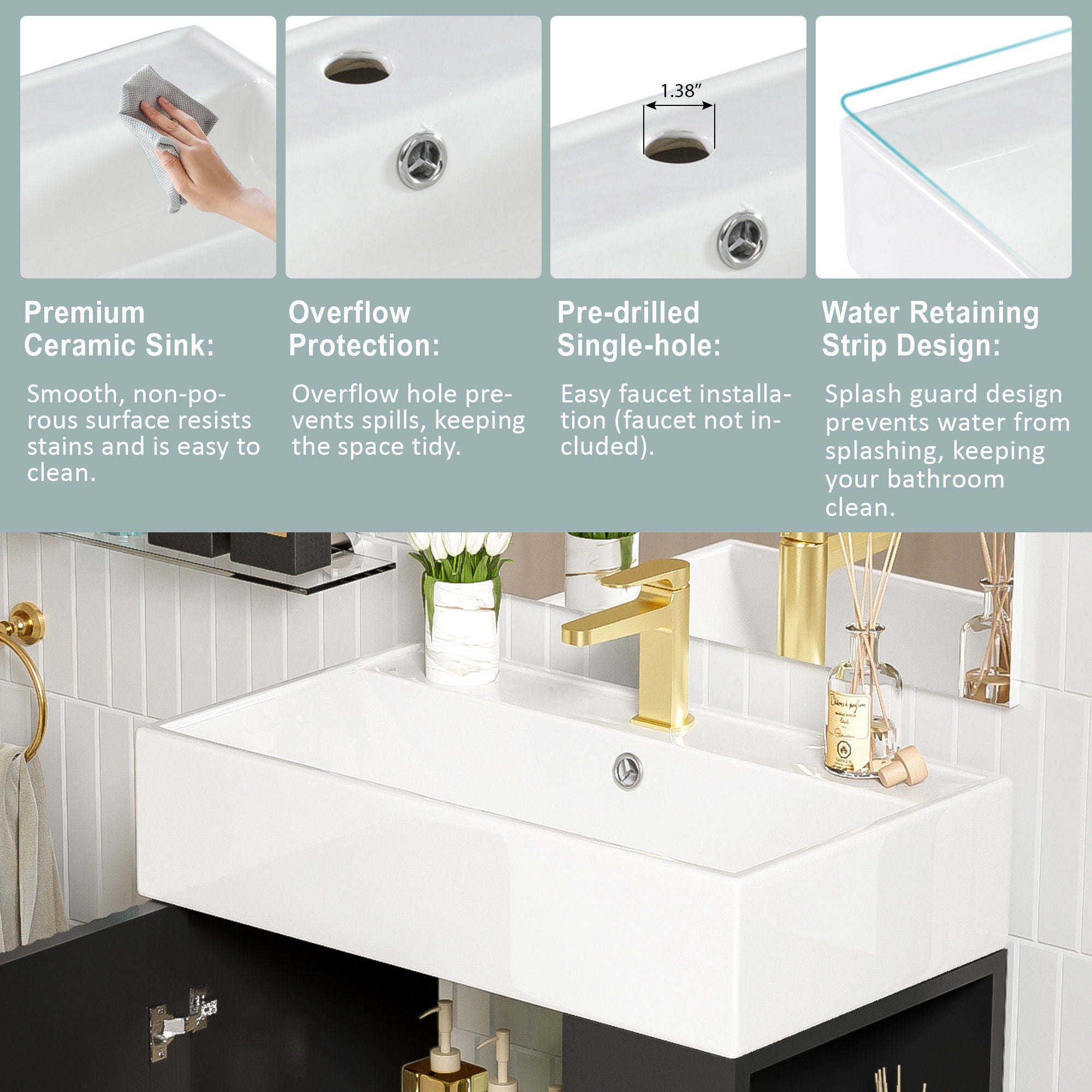 Bathroom Vanity, Combo Cabinet, Bathroom Storage Cabinet, Single Ceramic Sink