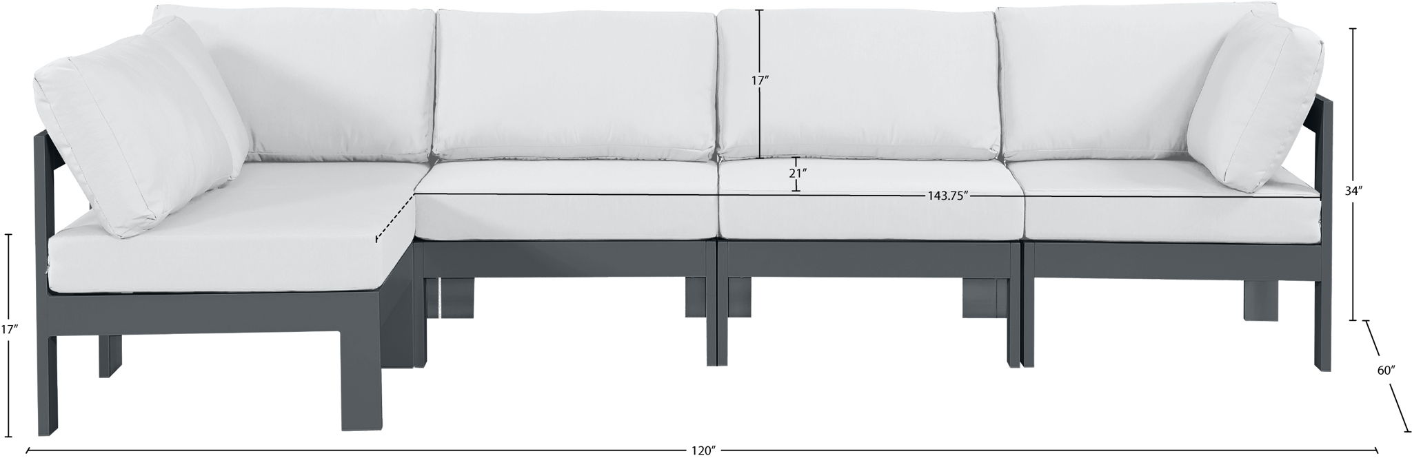 Nizuc - Outdoor Patio 5 Piece Modular Sectional With Gray Frame