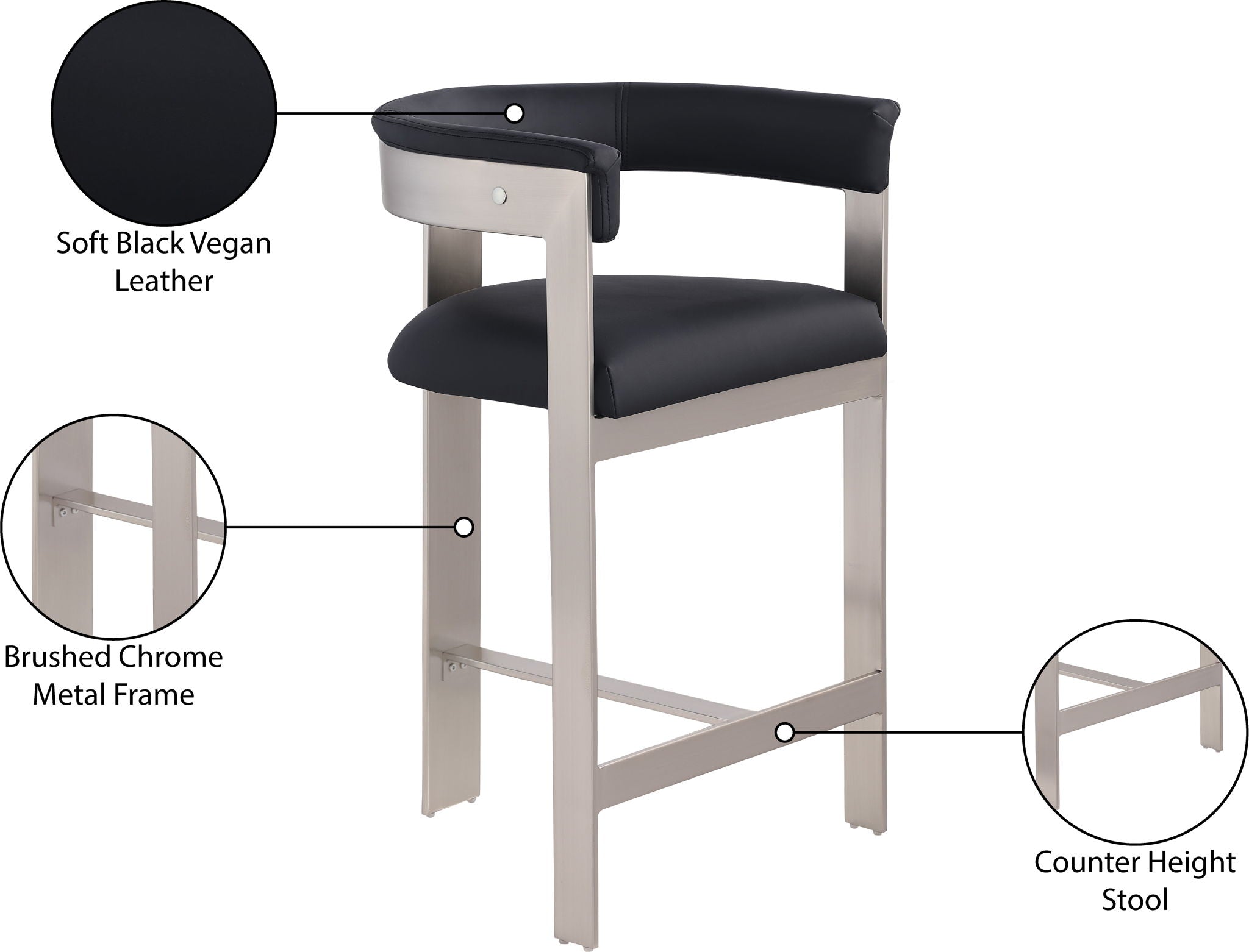 Romeo - Faux Leather Counter Stool With Silver Base (Set of 2)
