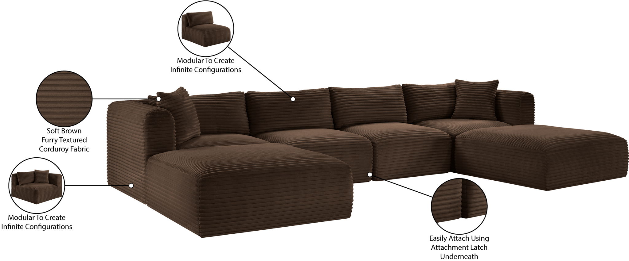 Shaggy - 6 Piece Modular Sectional With 2 Ottomans