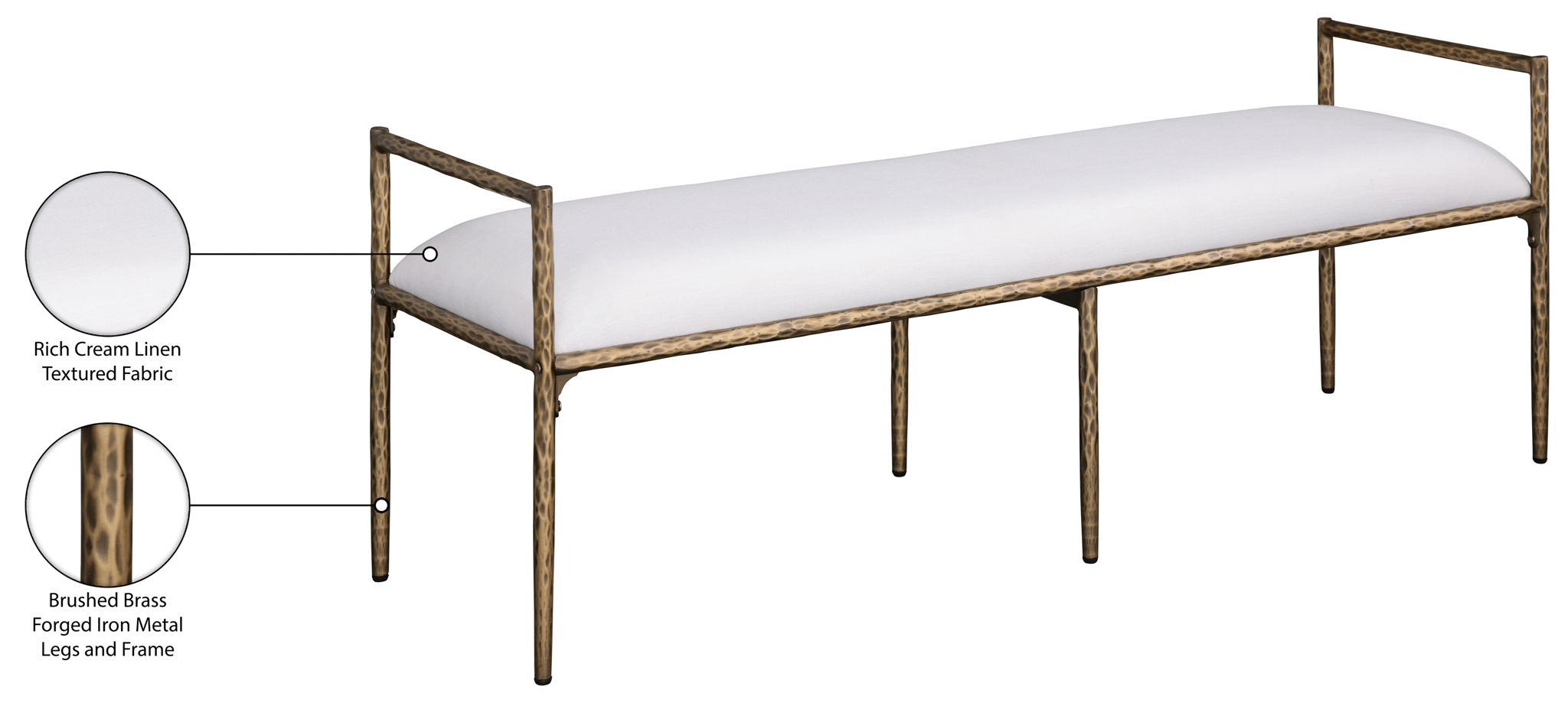 Axis - Linen Textured Cream Fabric Upholstered Bench
