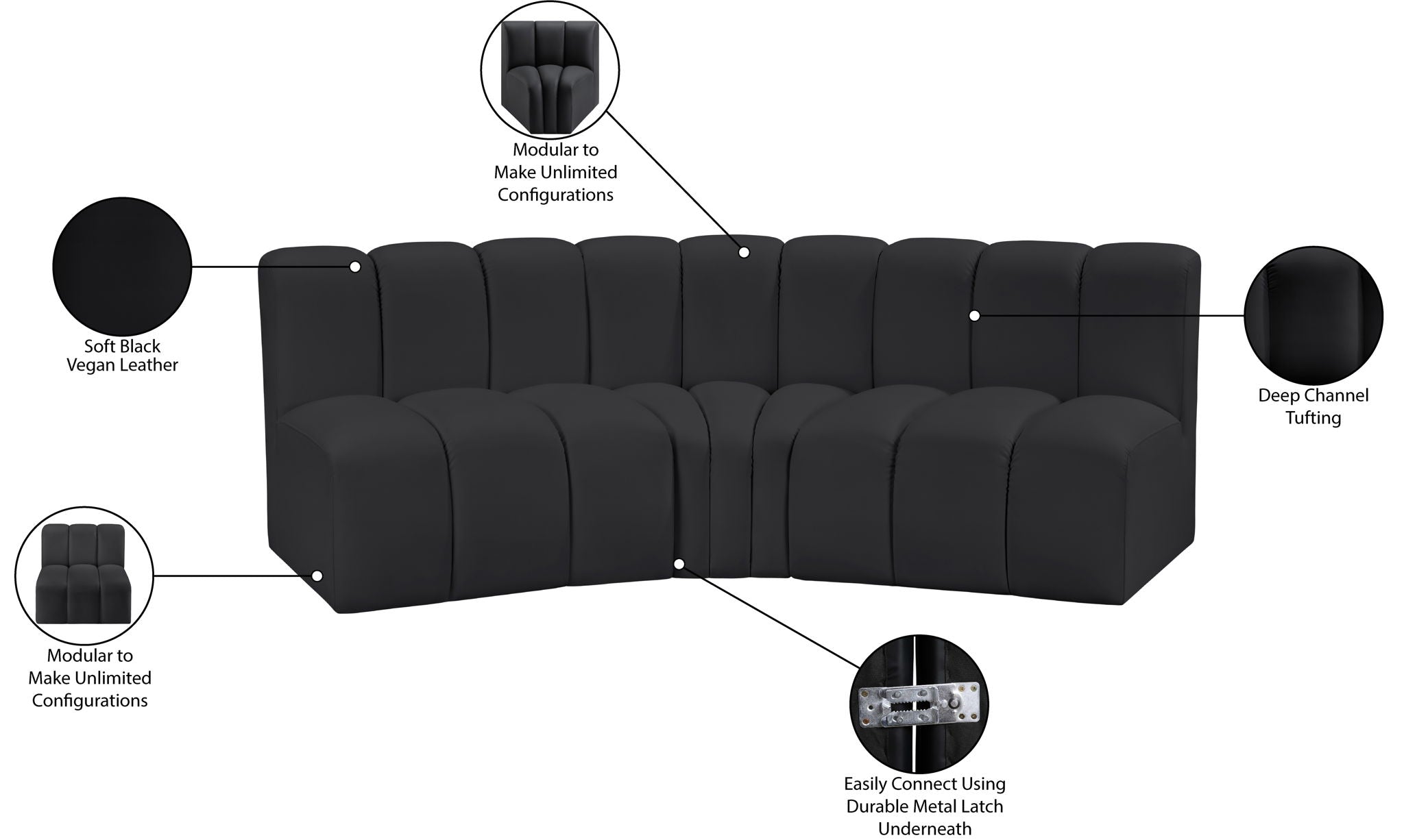 Arc - Faux Leather 3 Piece Modular Corner Sofa