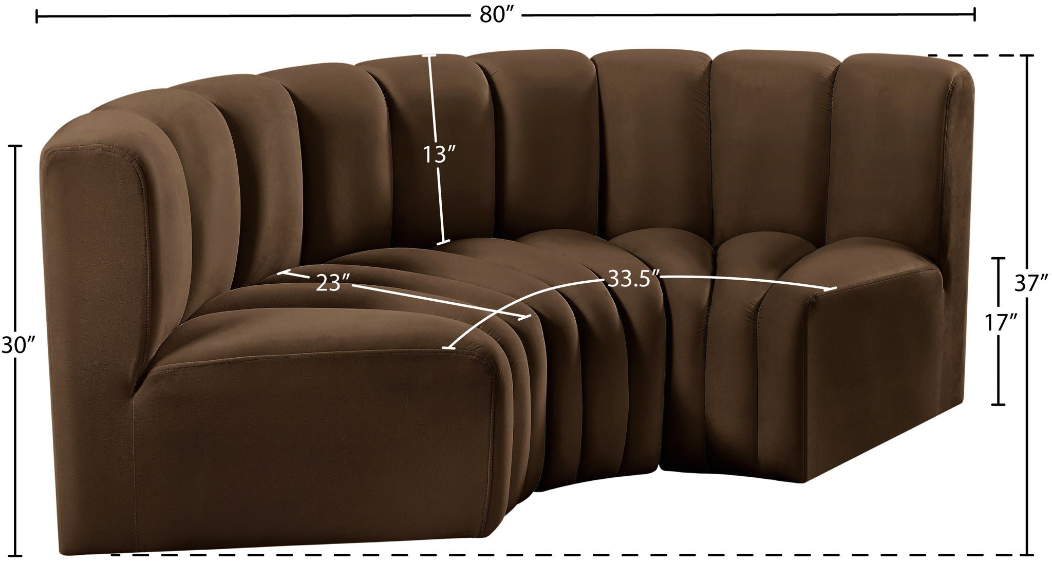 Arc - Velvet 3 Piece Modular U-Shaped Sofa