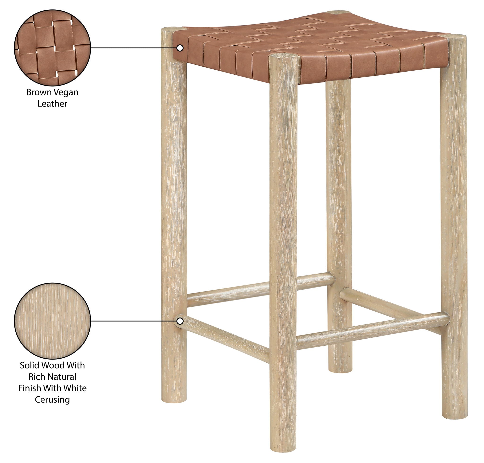 Entwine - Vegan Leather Upholstered Backless Counter Stool - Painted Natural