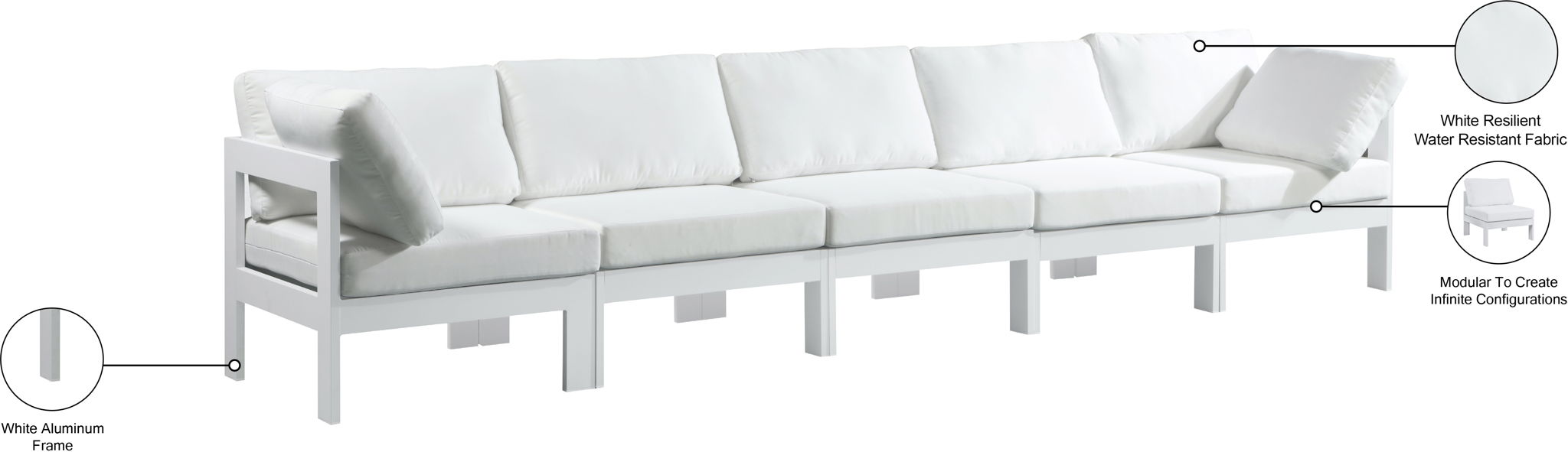Nizuc - Outdoor Patio 5 Seat Modular Sofa With White Frame