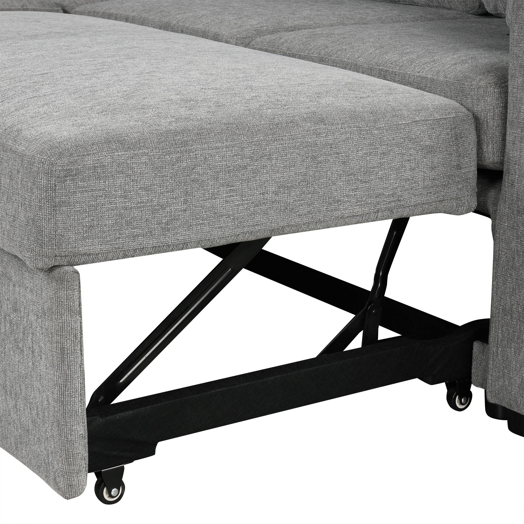 Sectional Sofa Convertible Pull-Out Bed With Storage Ottoman & USB Ports