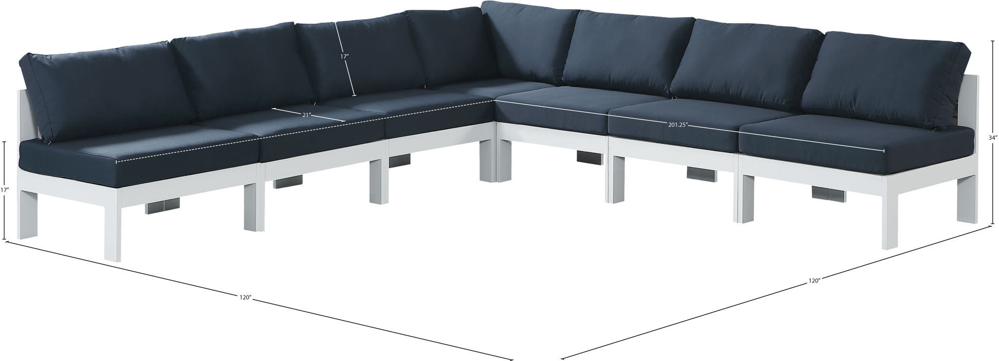Nizuc - Outdoor Patio 7 Piece Modular Sectional With White Frame