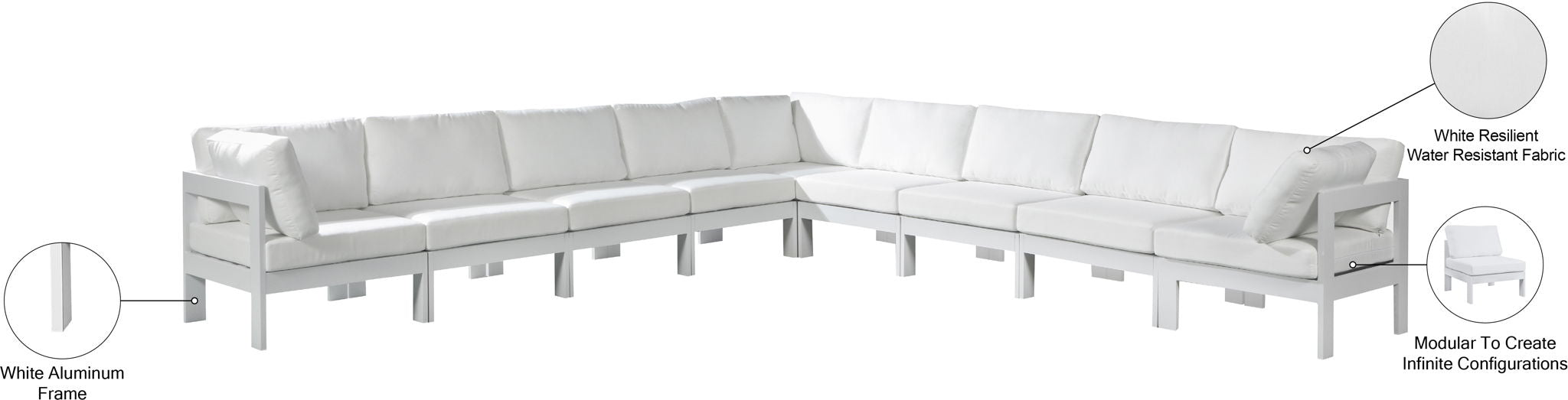 Nizuc - Outdoor Patio 9 Piece Modular Sectional With White Frame