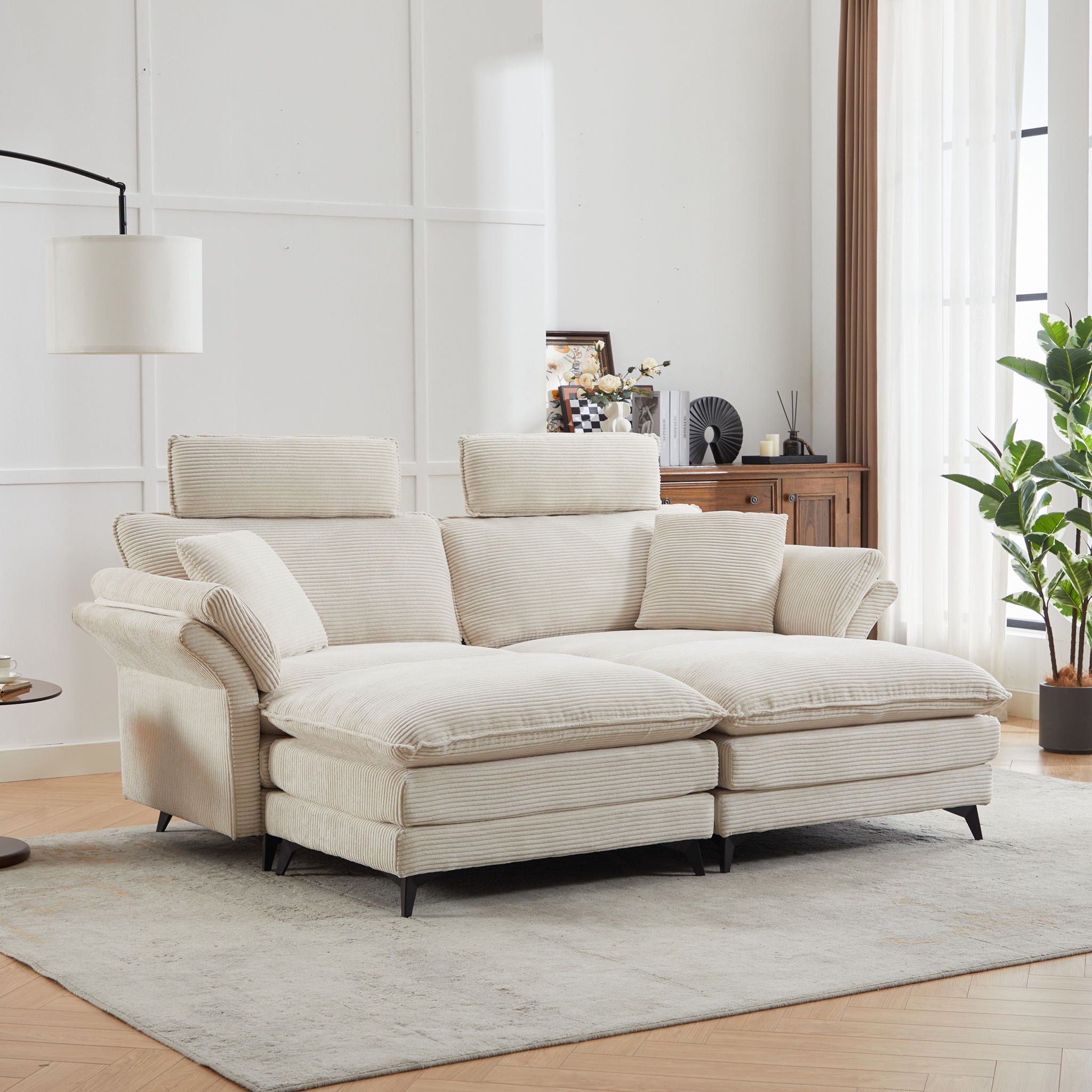 Modern Deep Seat Sectional Sofa With Ottoman