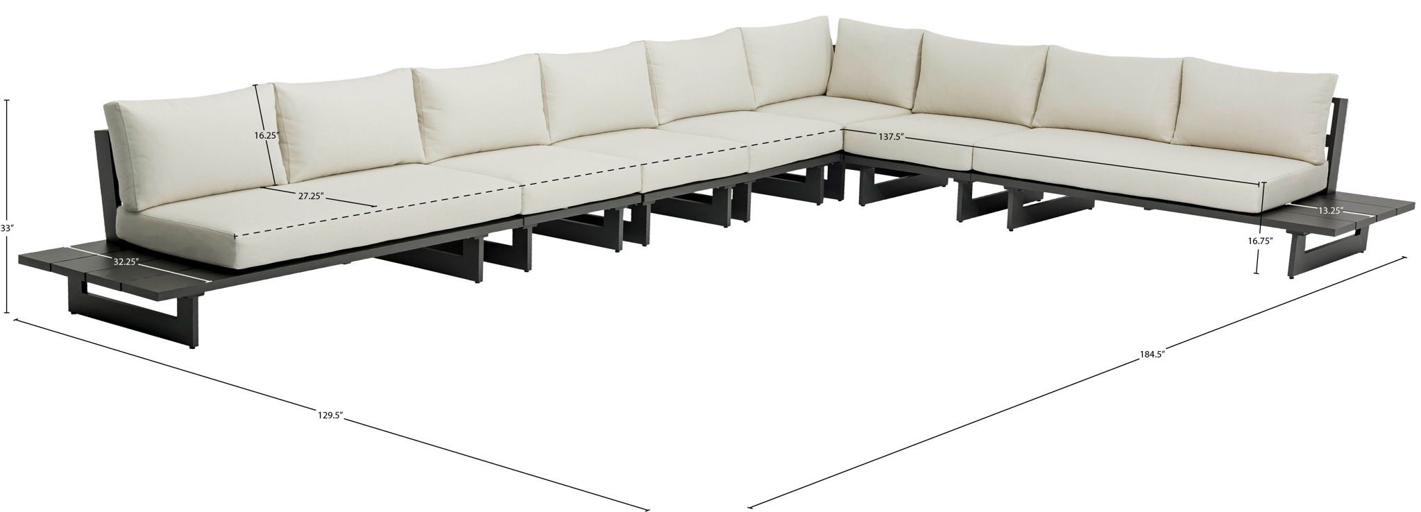 Maldives - 7 Piece Water Resistant Outdoor Patio Modular Sectional With Gray Base