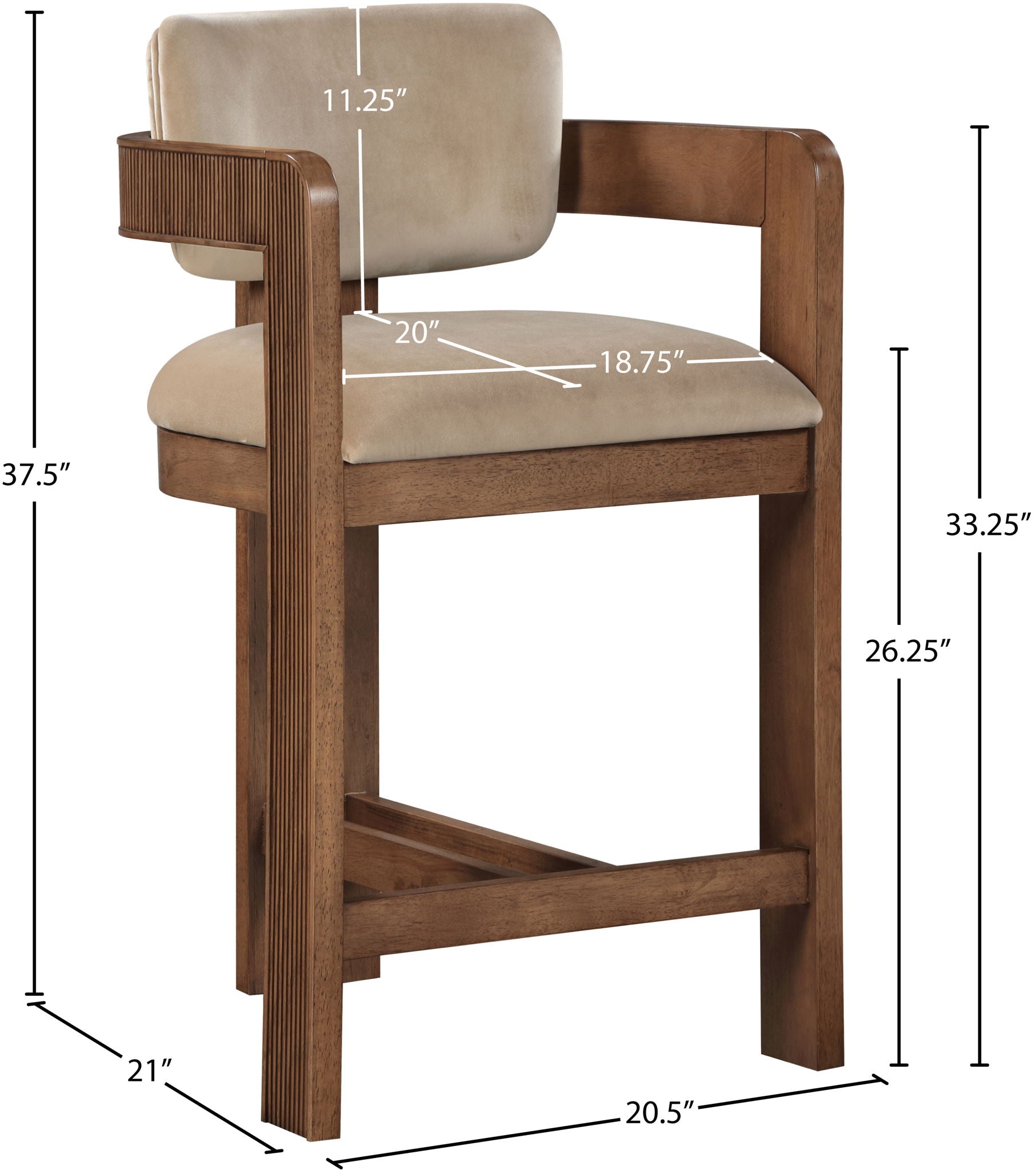 Sacha - Velvet Stool With Brown Base