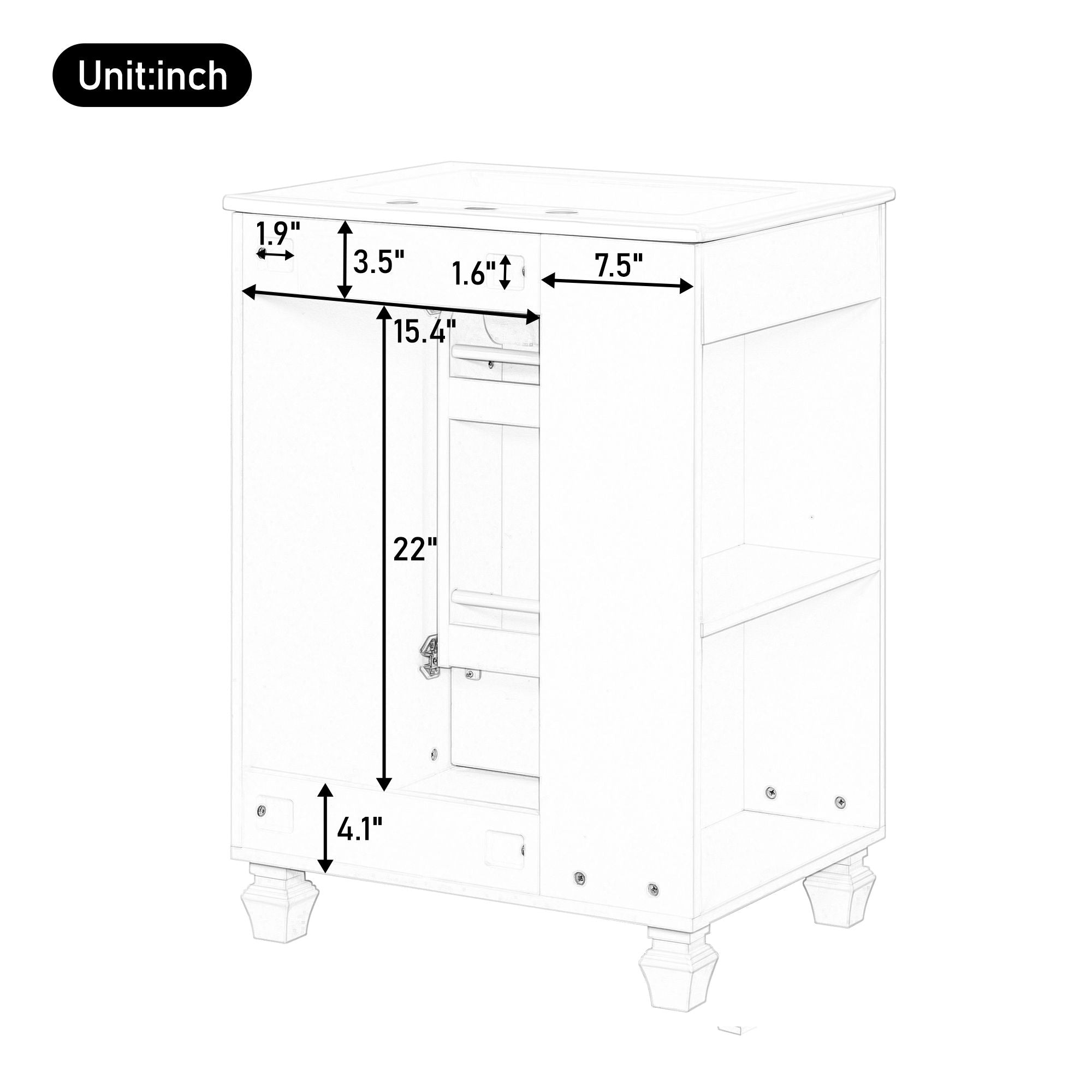 Classic Retro Bathroom Vanity With Sink, Door Shelf, Side Open Storage Frame
