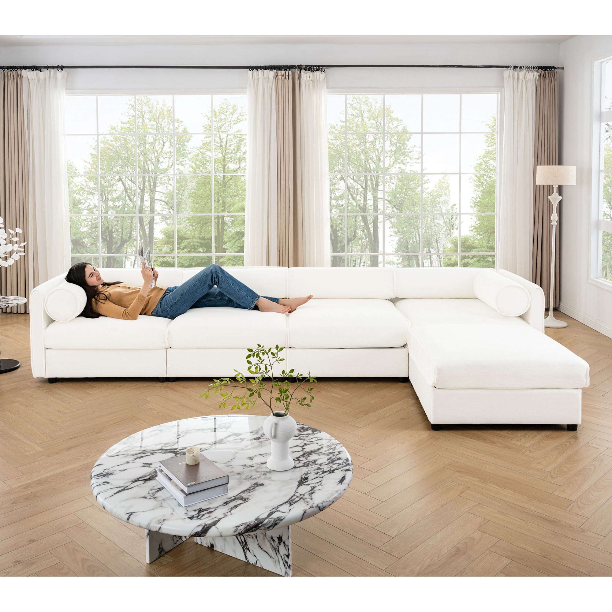 Contemporary Elegant Sofa With Storage And Ottoman