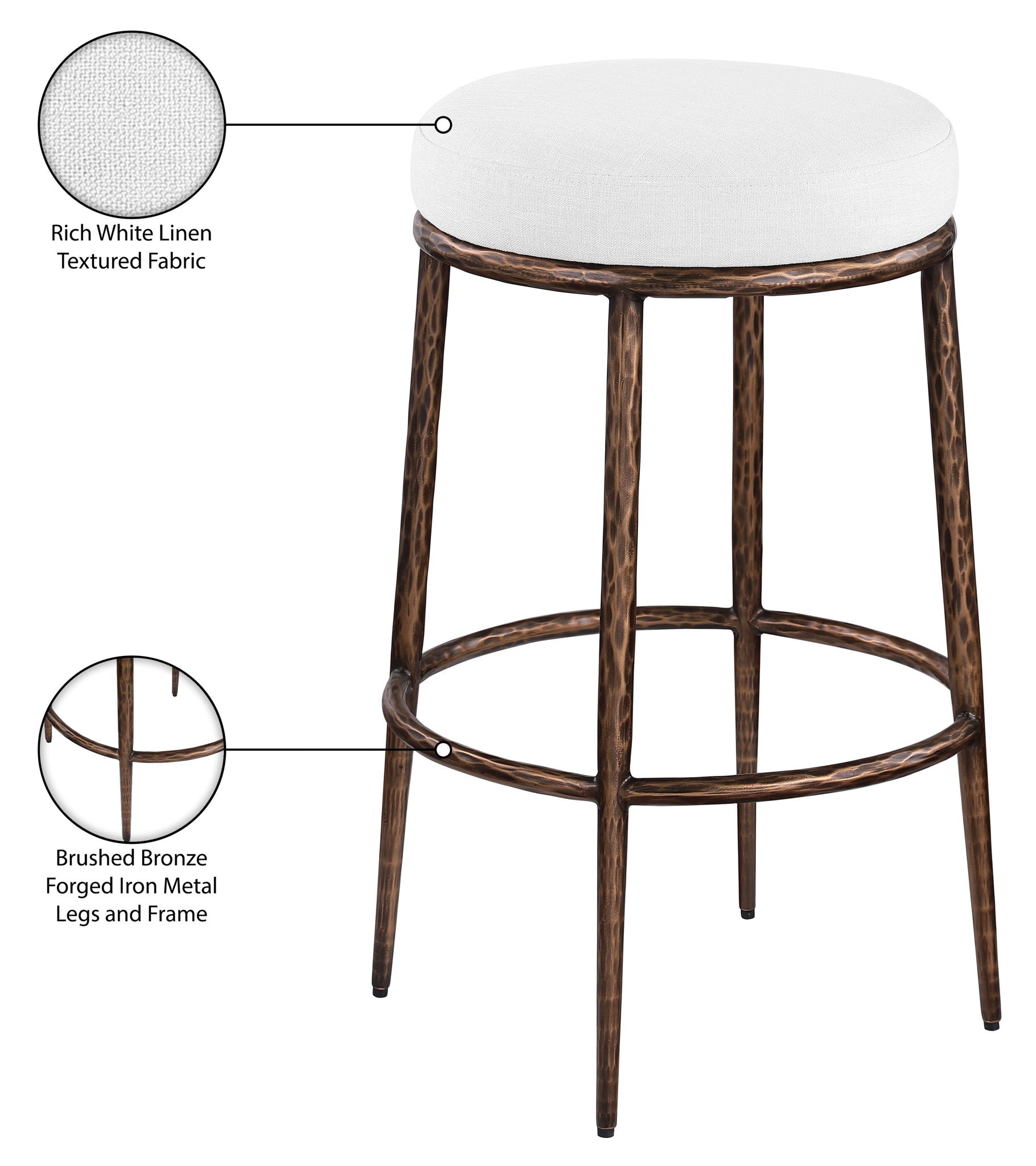 Ferro - Performance Fabric Upholstered Backless Bar Stool - Antique Bronze