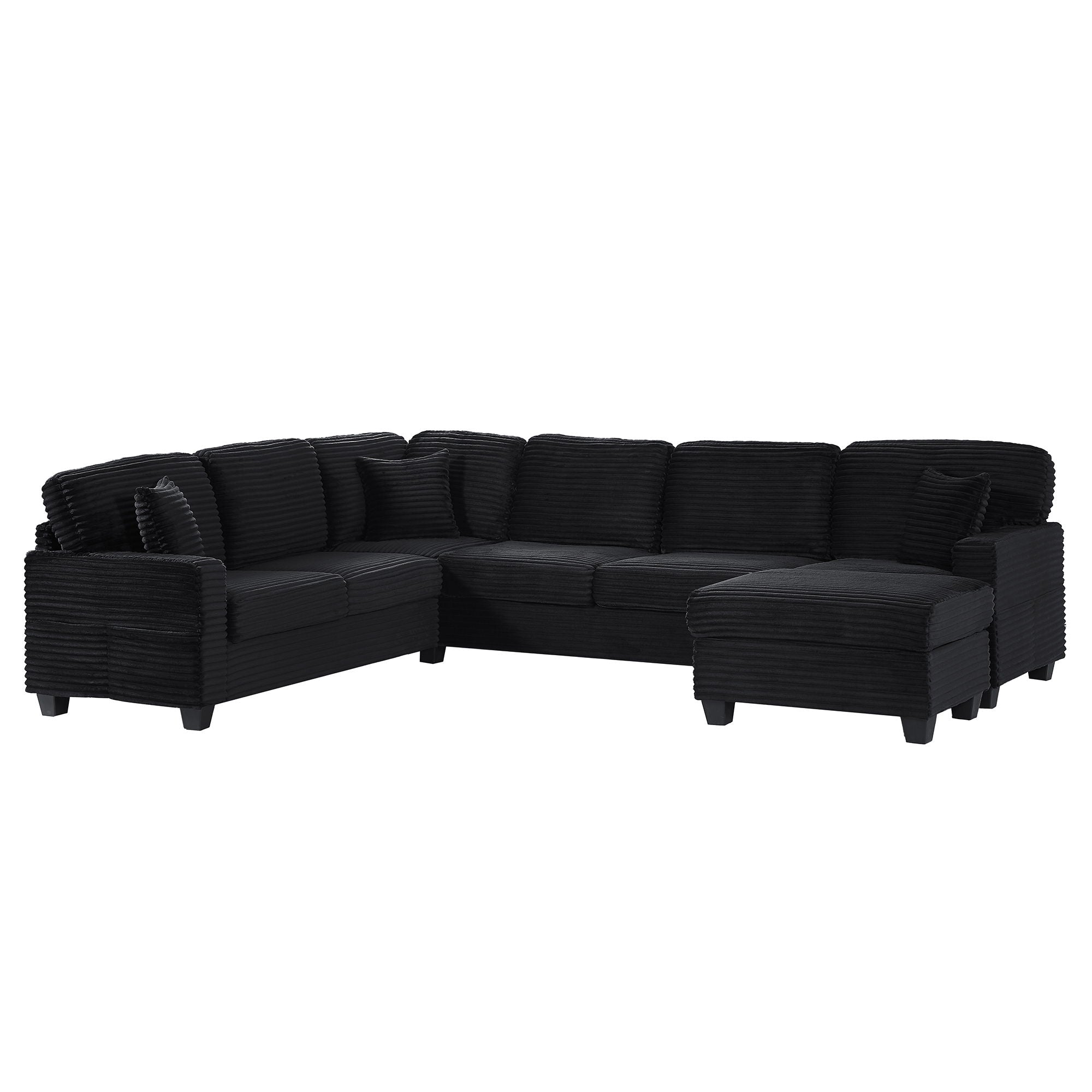 Upholstered U-Shaped Sectional Sofa With Movable Ottoman And Side Storage Pockets