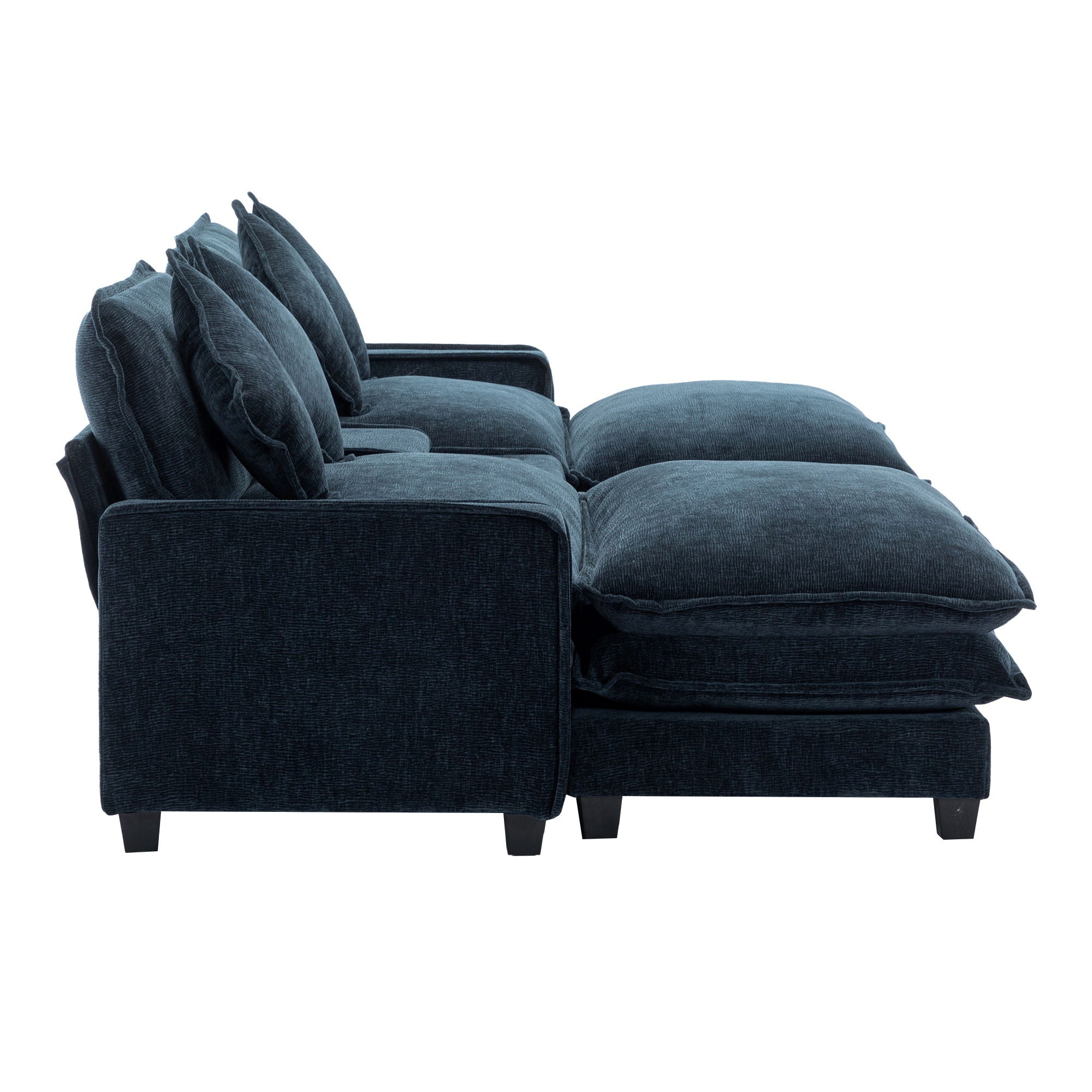 Sectional Sofa Upholstered Sofa With Two Removable Ottoman, Two USB Ports, Two Cup Holders And Large Storage Box For Living Room