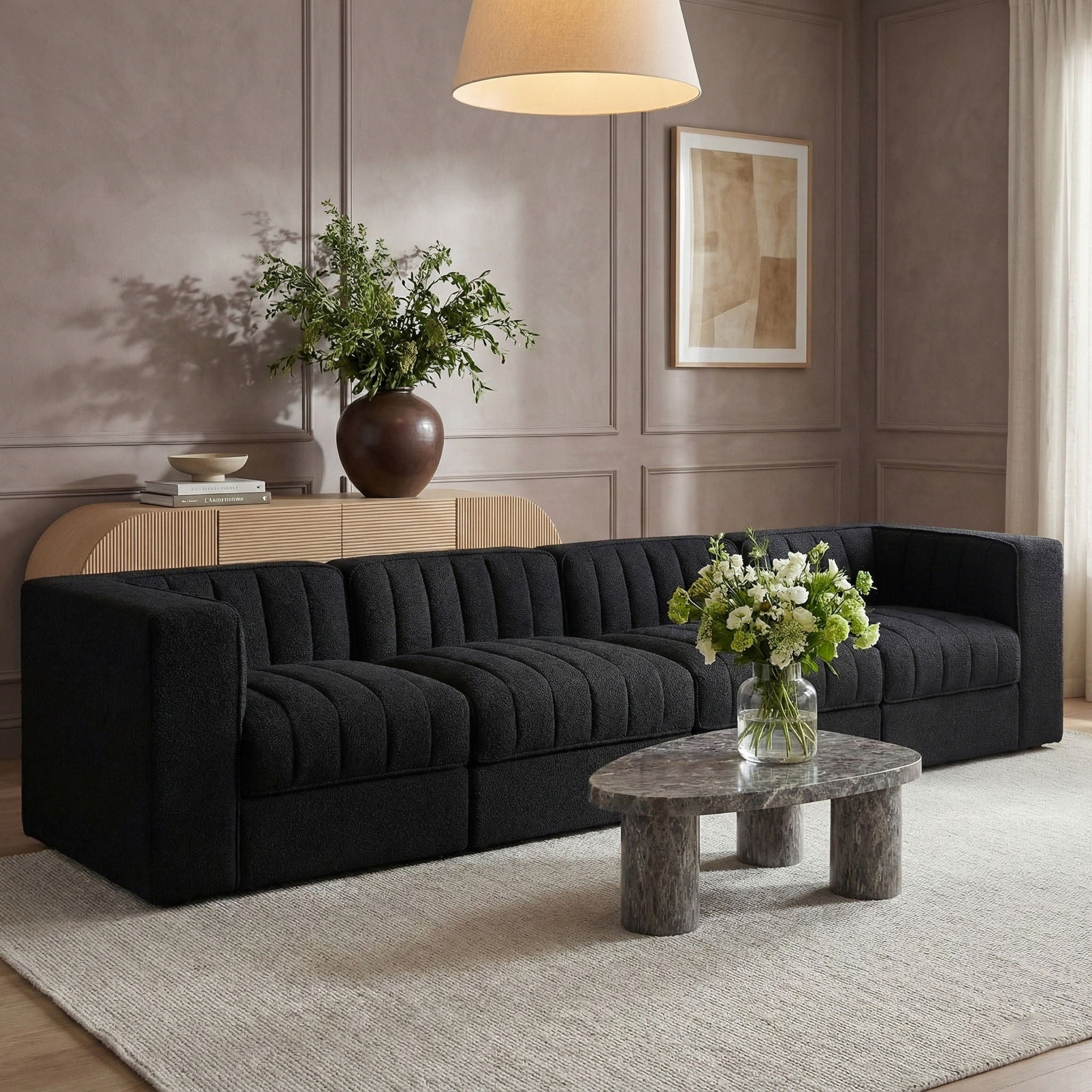 Rummi - Velvet Performance Fabric Upholstered 4 Piece Modular Sofa