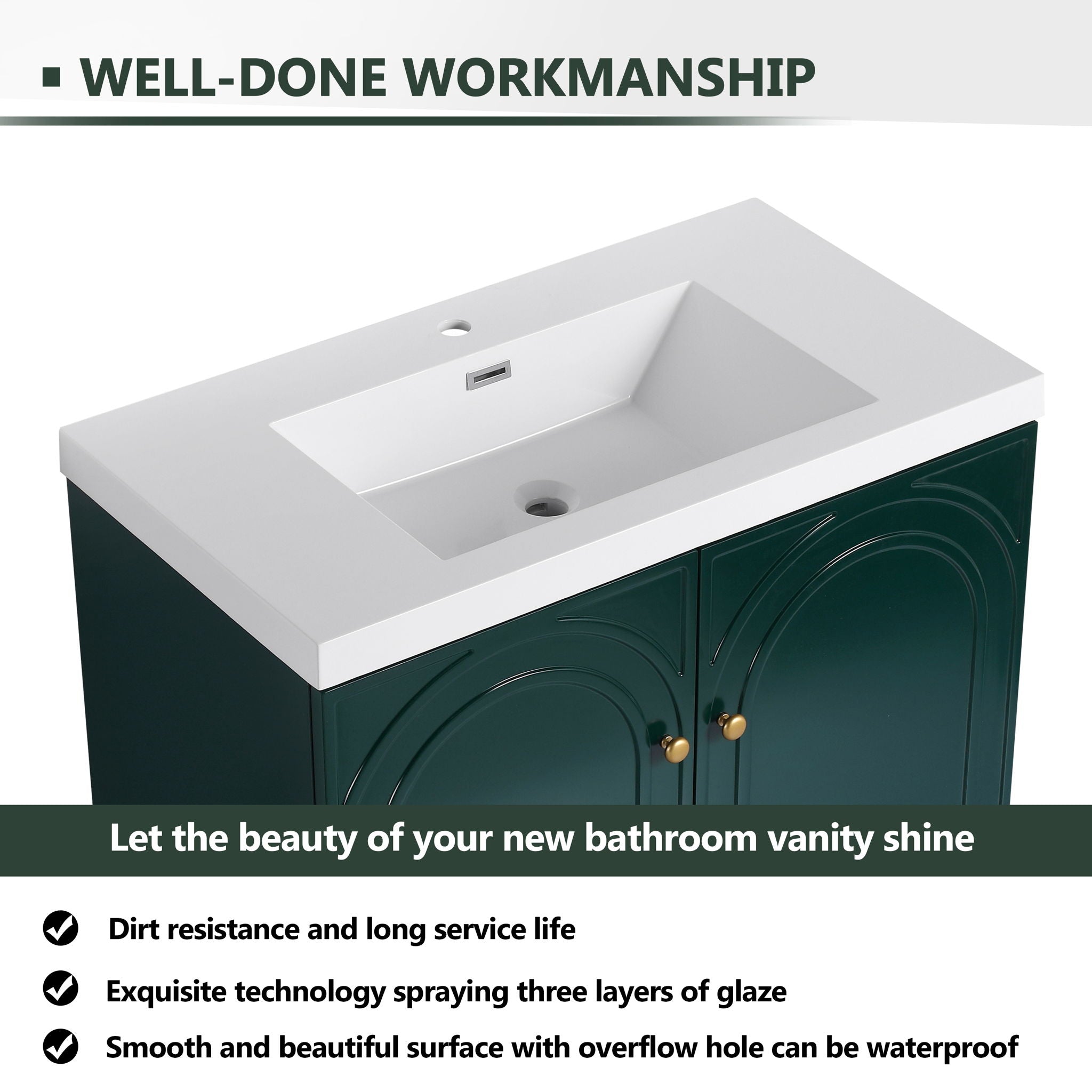 Contemporary Freestanding Bathroom Vanity With Resin Sink & Soft-Close Cabinet Doors