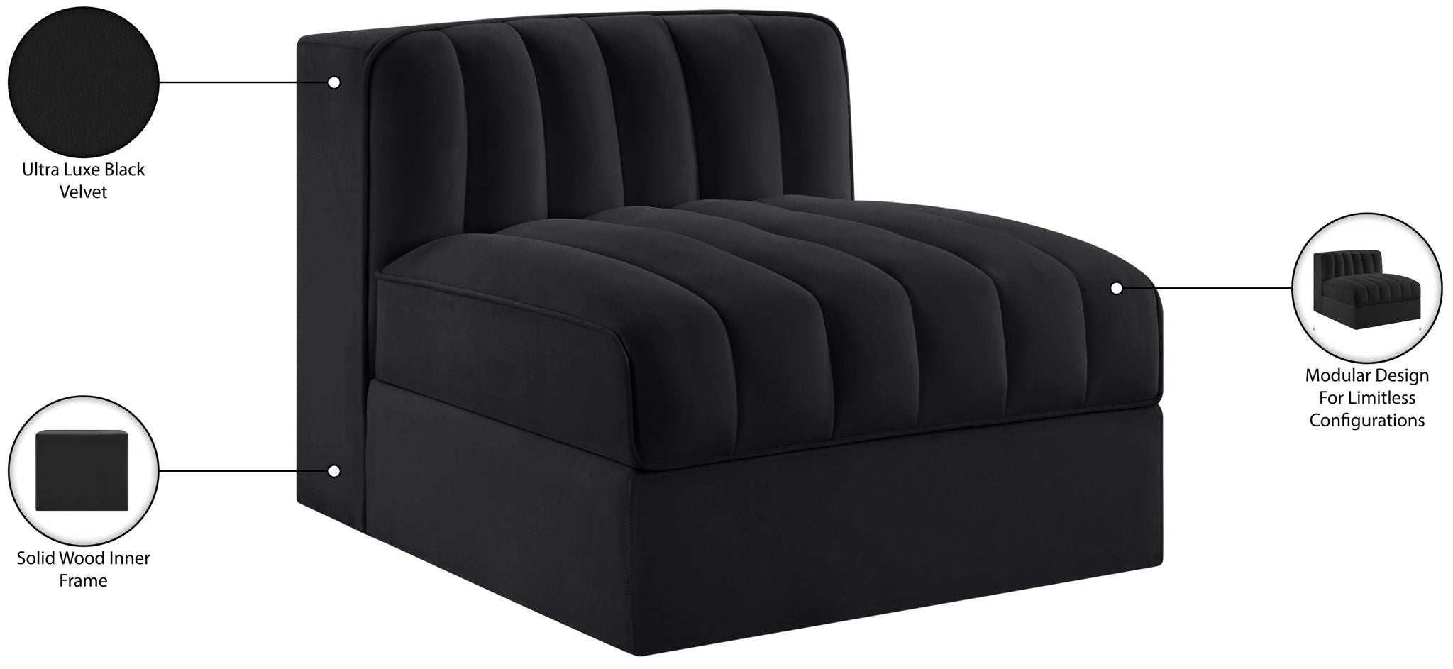 Rummi - Velvet Performance Fabric Upholstered Modular Armless Chair