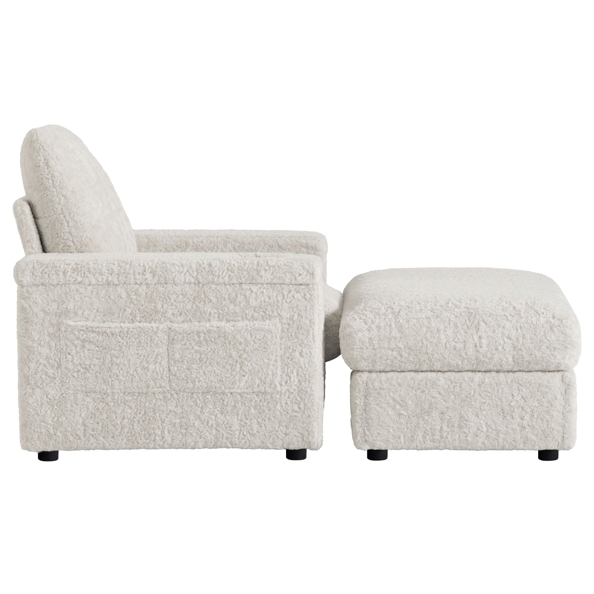 Oversized Chaise Lounge Indoor Rabbit Fur Sofa Bed With Storage Ottoman And Armrests Cup Holders With Deep Seat