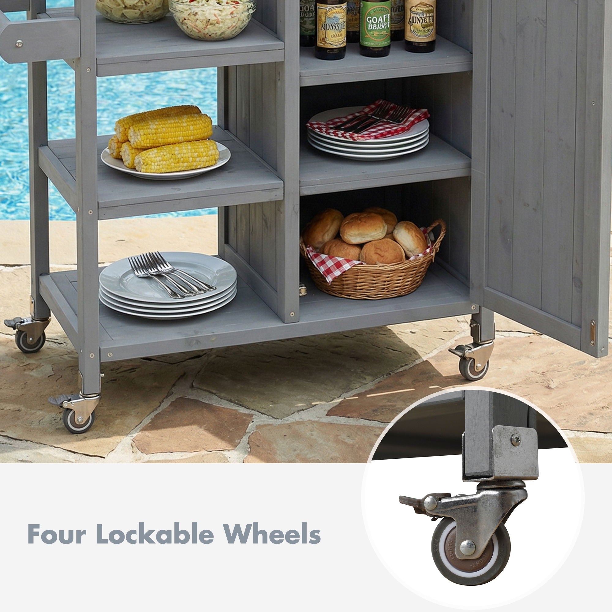 Foldable Outdoor Kitchen Island With Storage Cabinet