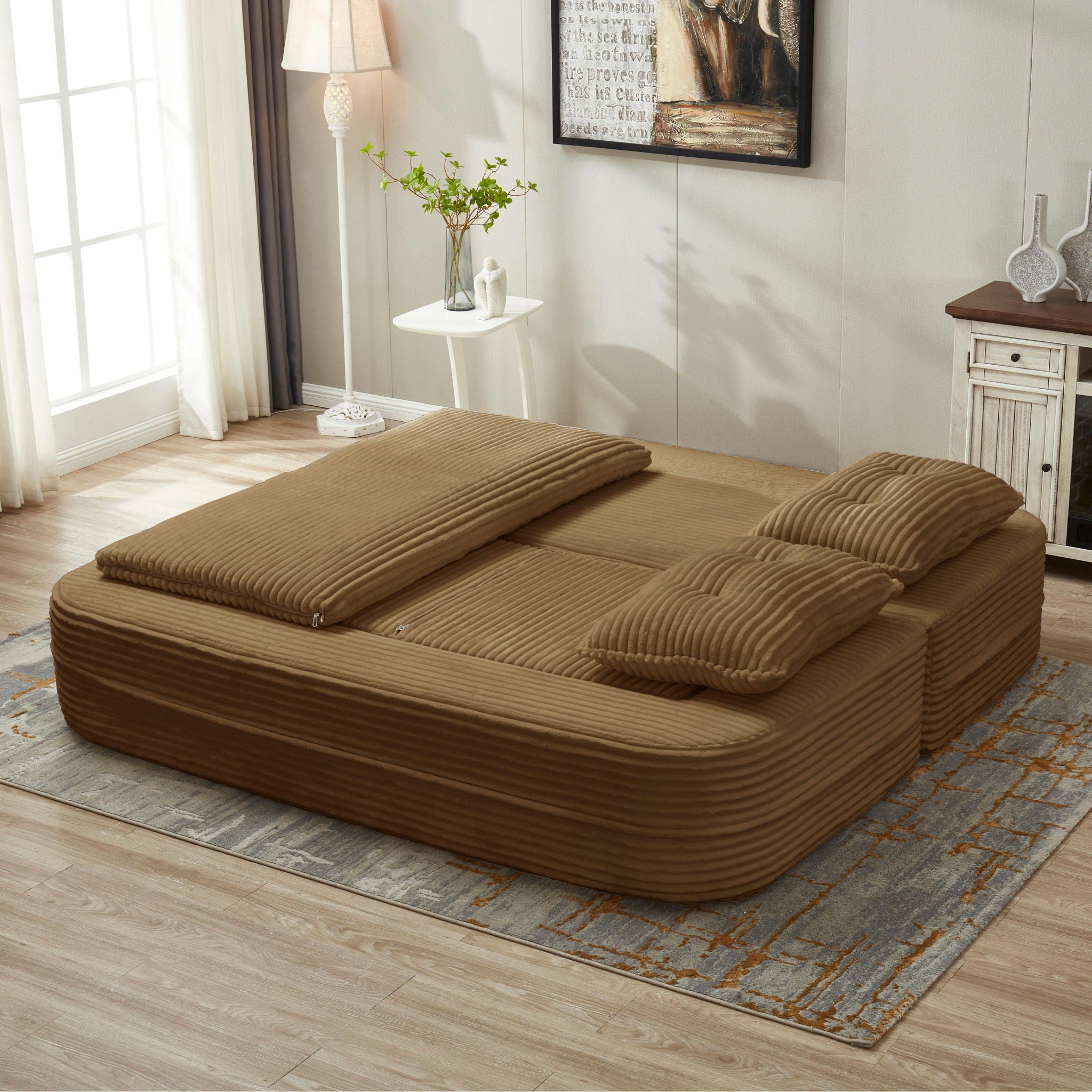 Multi Functional Sectional Sofa Bed With Independent Chaise Lounge And Functional Blanket
