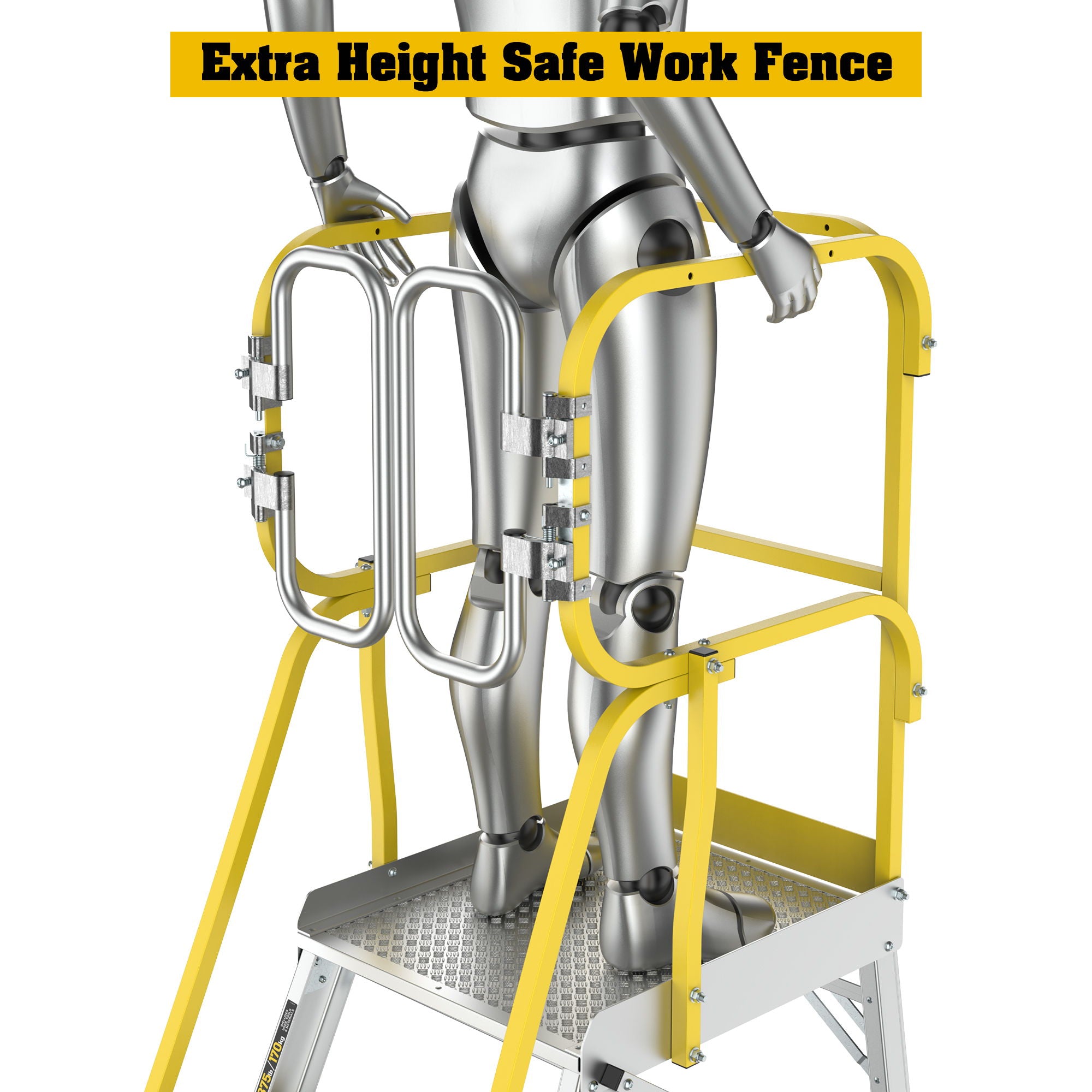 Heavy Duty Aluminum Rolling Platform Ladder With Steps, 375Lbs Capacity