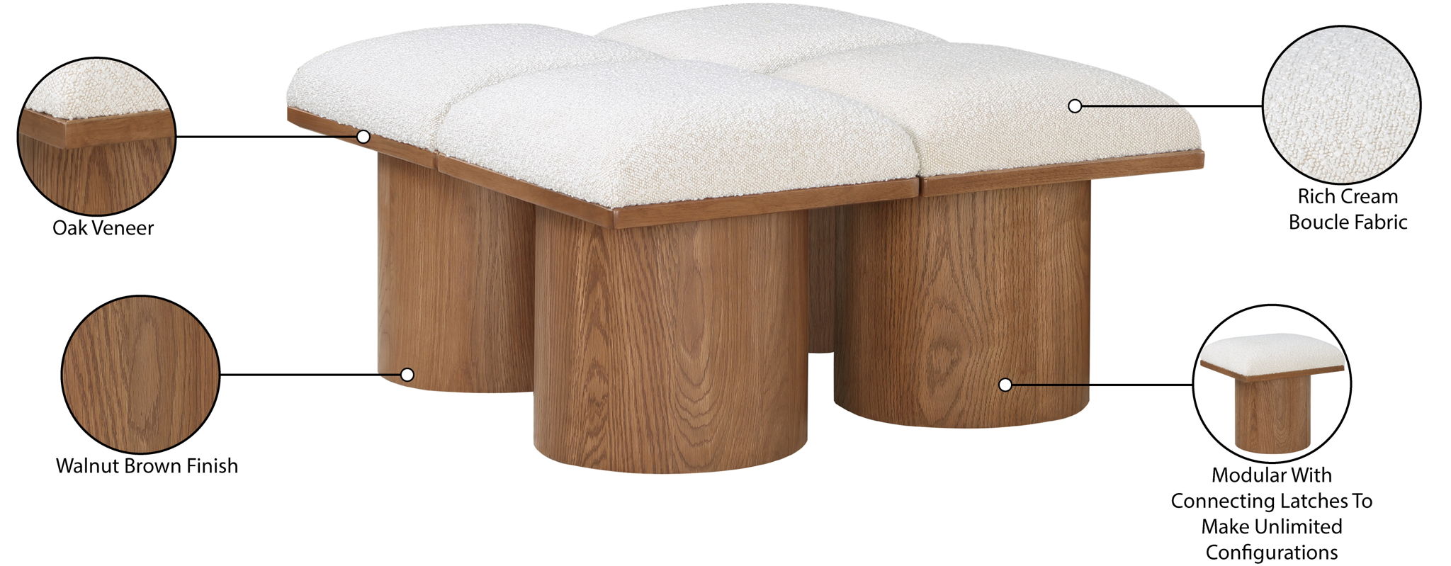 Pavilion - 4 Piece Modular Bench With Brown Base