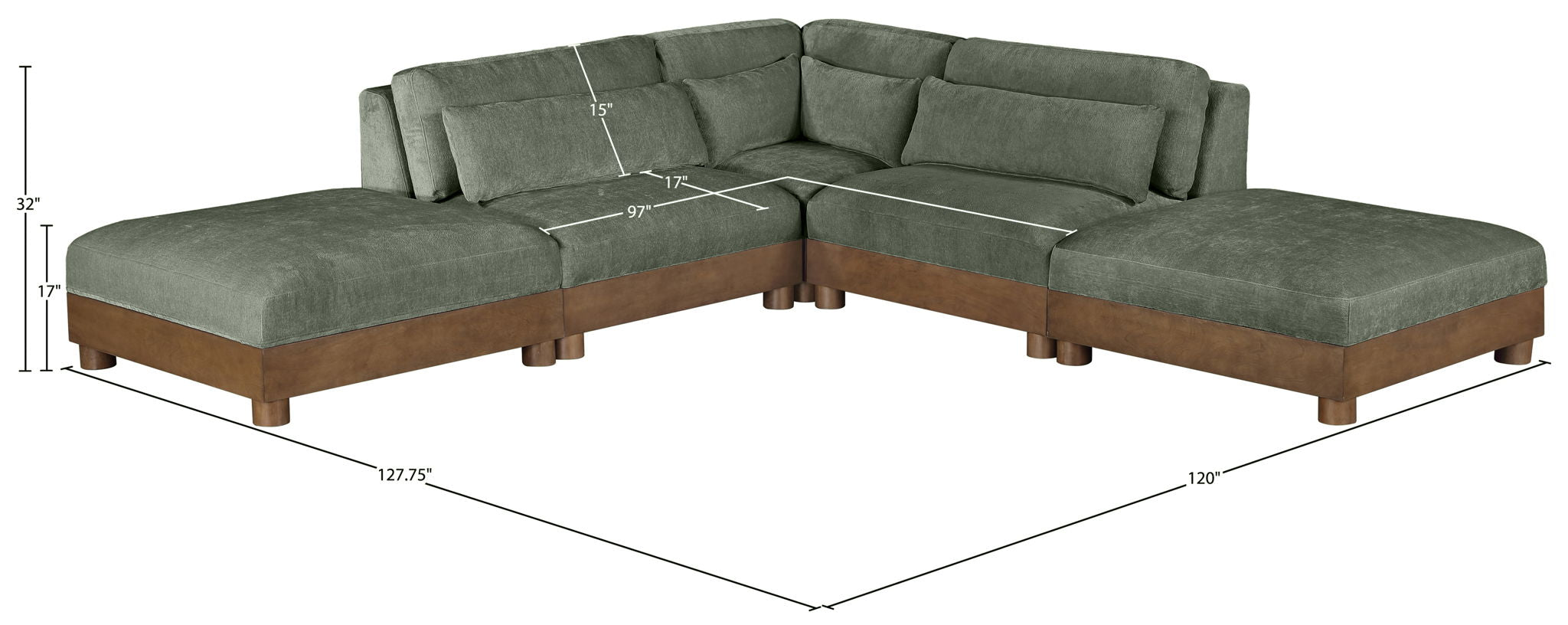 Turin - Chenille Fabric Upholstered Modular Sectional - Green
