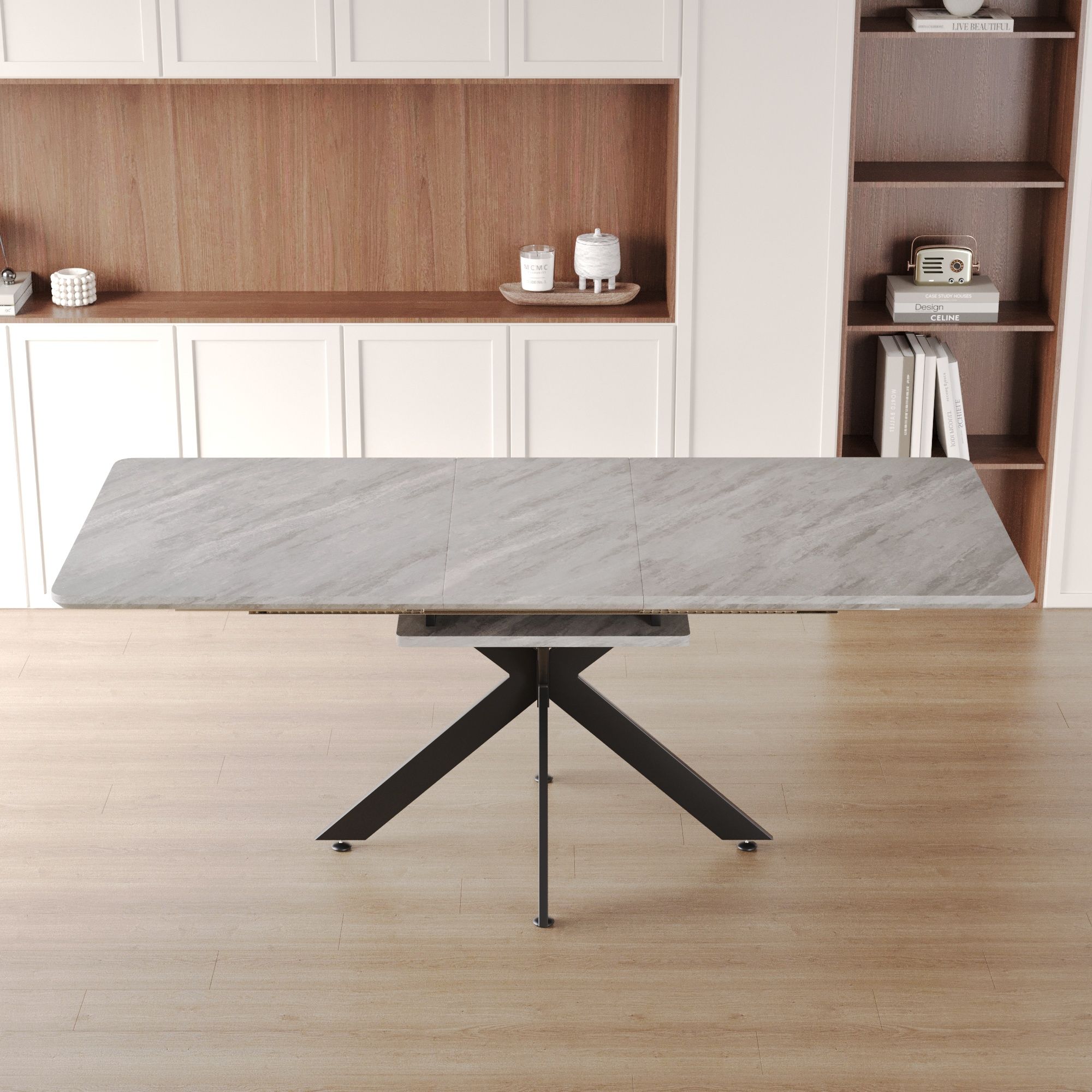 Modern Extendable Dining Table Set For 6 - 8 - Black / Gray