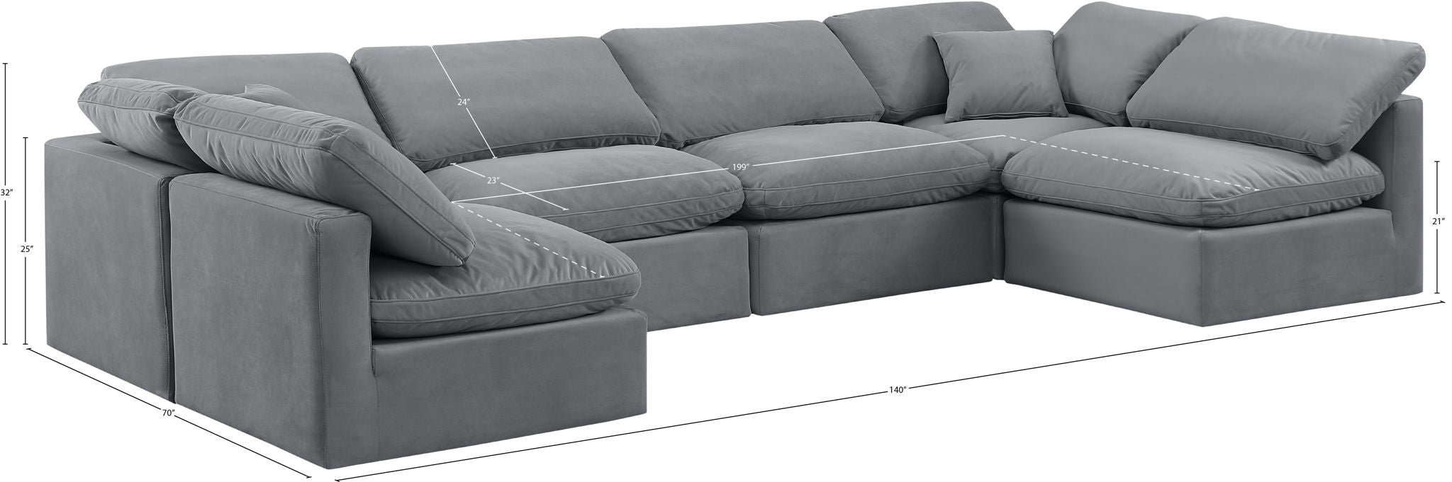 Indulge - Velvet 6 Piece Modular U-Shaped Sectional