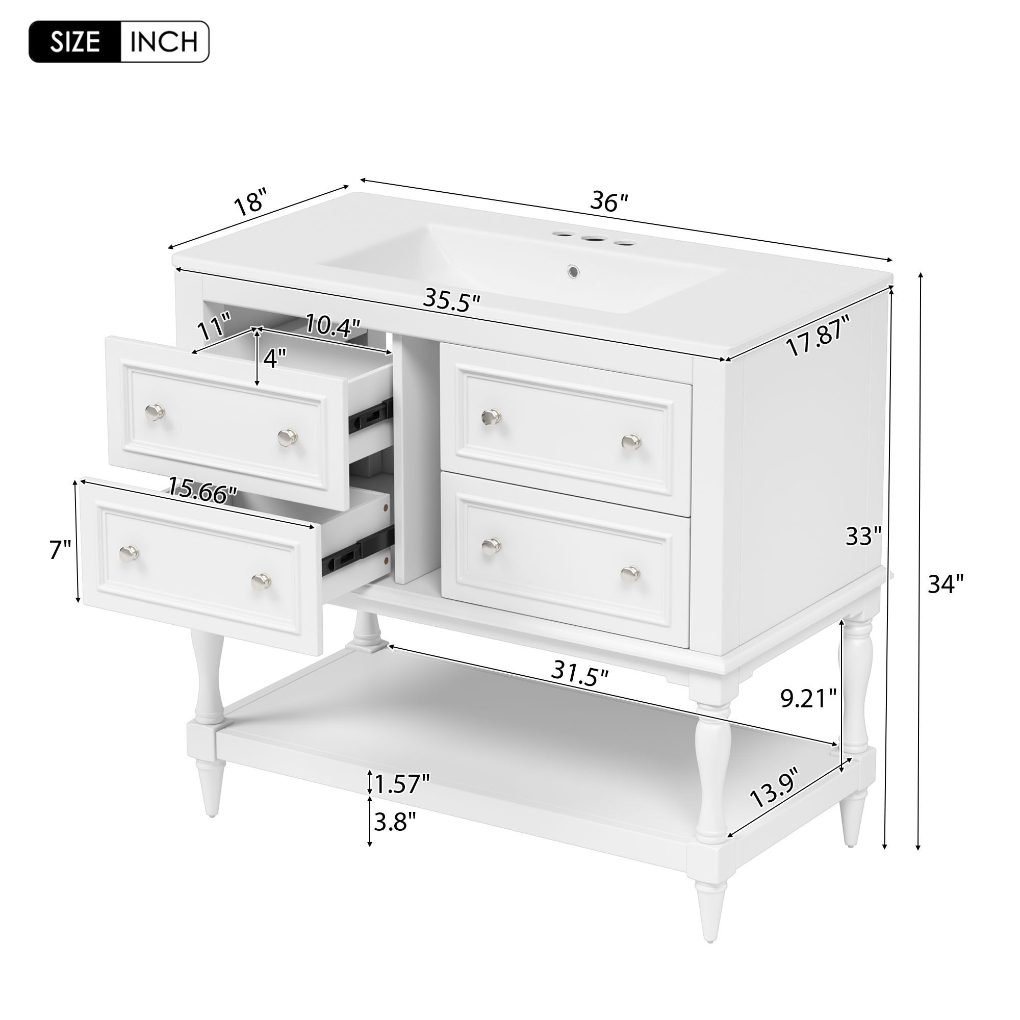 Bathroom Vanity With Medicine Cabinet, Storage Cabinet With 4 Drawers, Adjustable Shelf Mirror