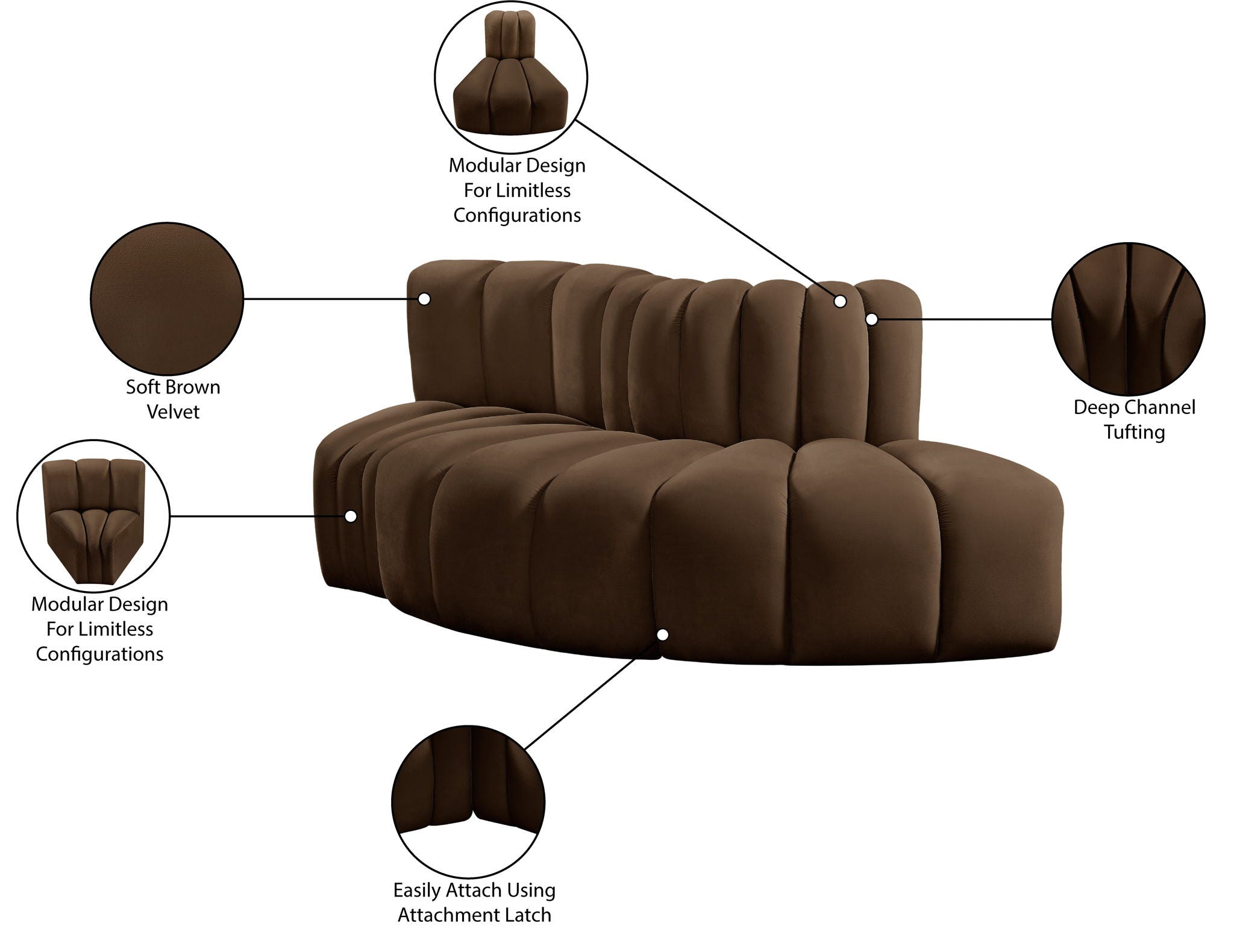 Arc - Velvet 3 Piece Modular Sofa