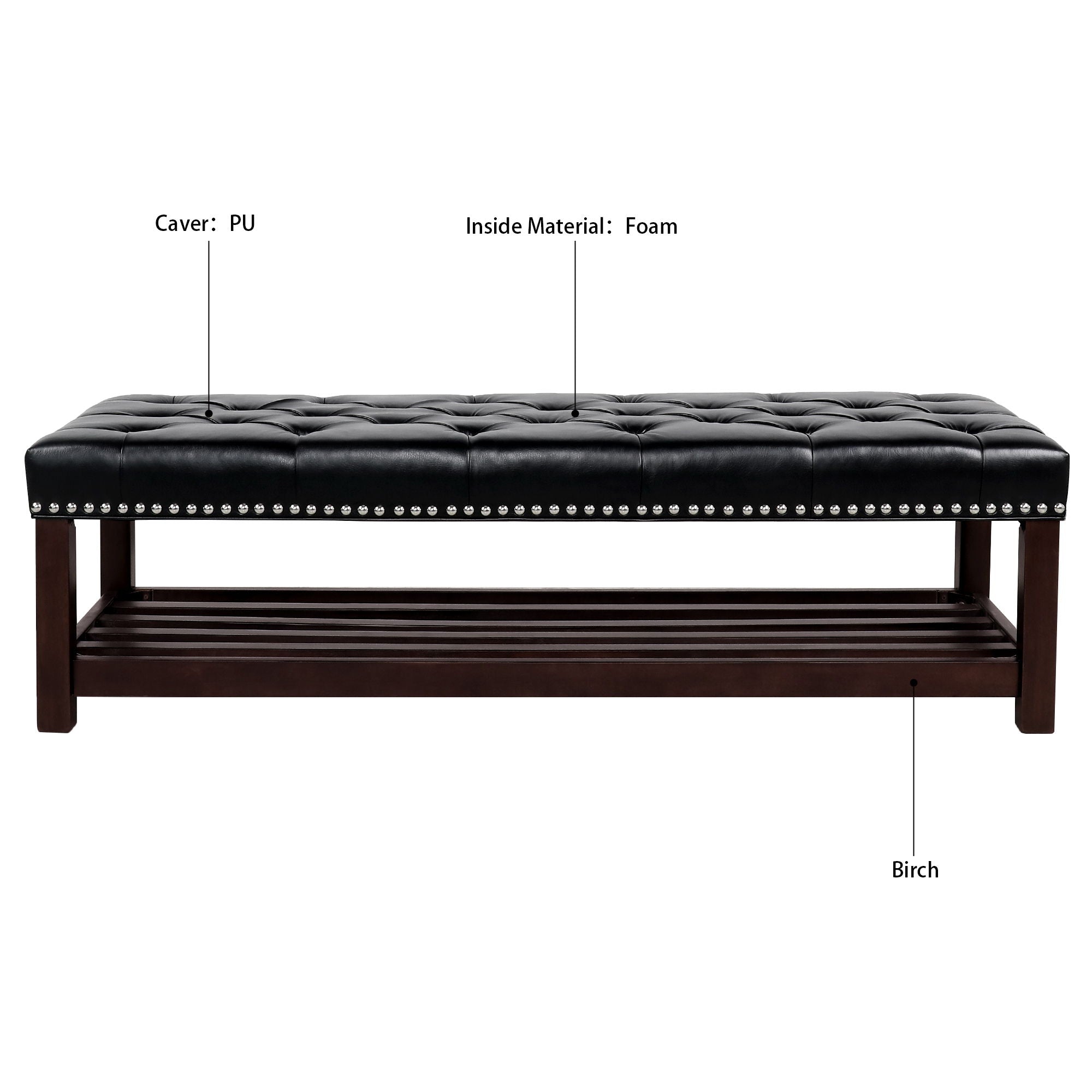 Bedroom End Of Bed Bench Tufted Upholstered End Of Bed Bench End Of Bed Entrance Shoe Bench With Nailhead Trim And Shelf Bedroom Upholstered Bench Living Room Shoe Rack Footstool