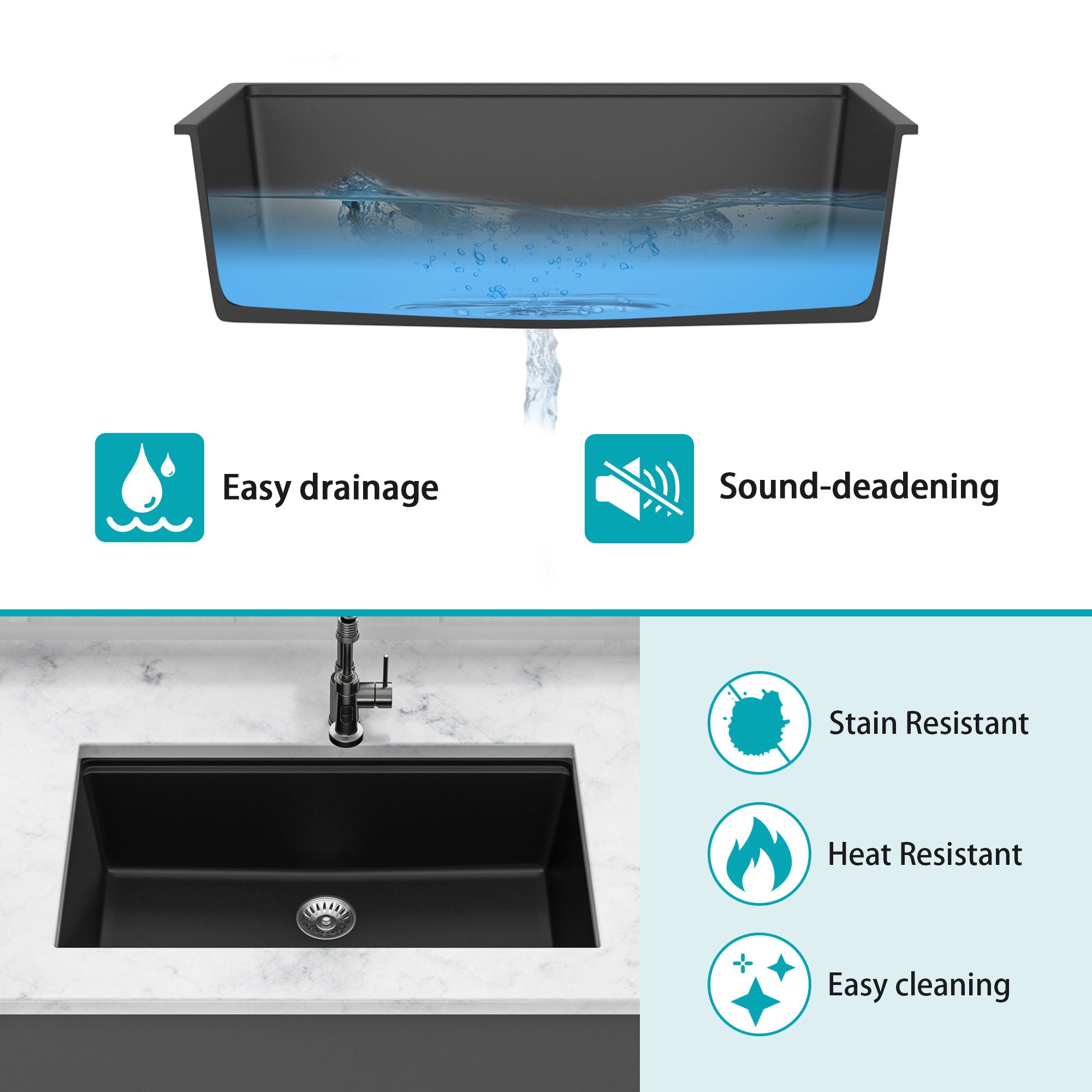 Quartz Kitchen Sink, Composite Workstation, Undermount
