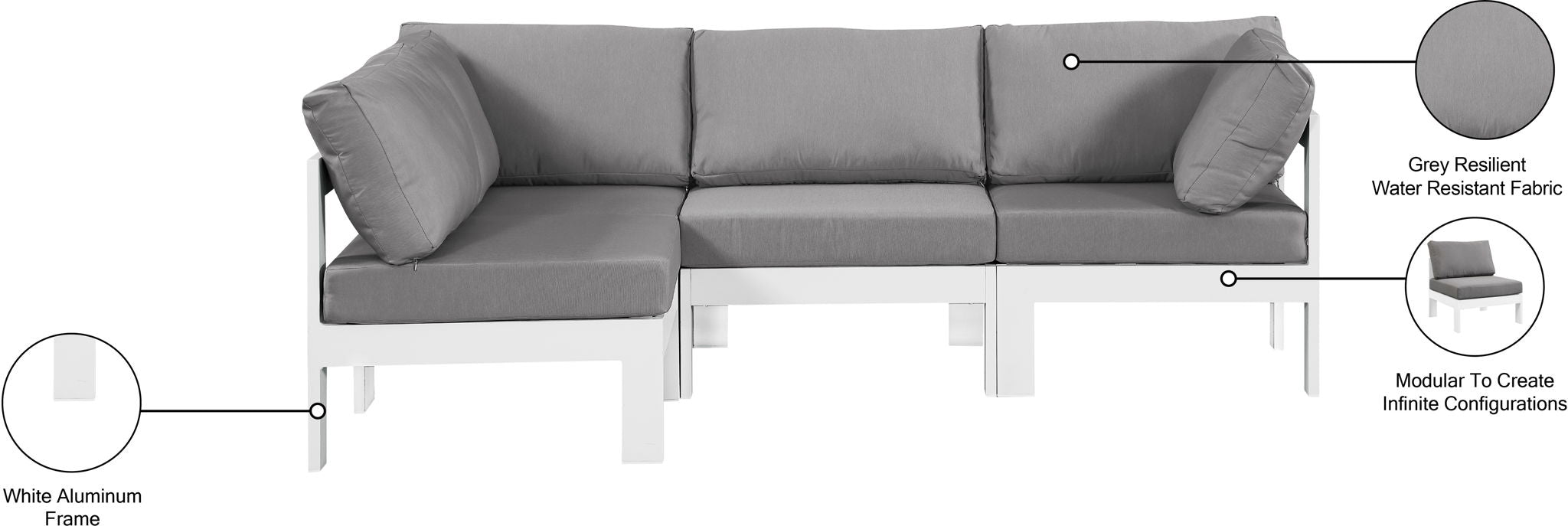 Nizuc - Outdoor Patio 4 Piece Modular Sectional With White Frame