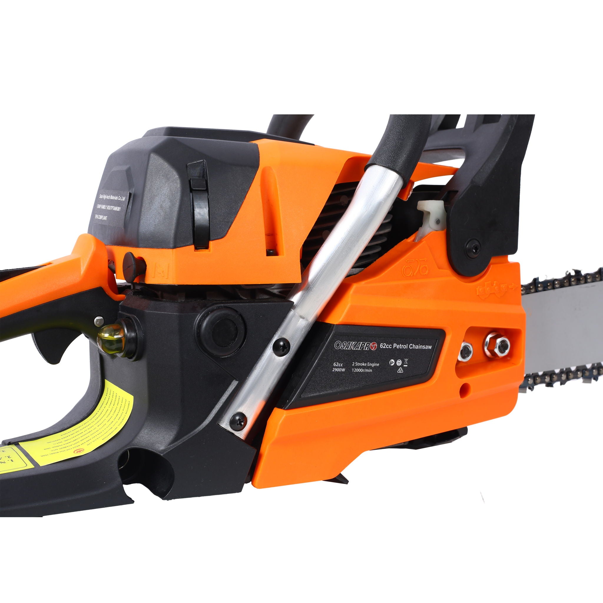 62Cc Gas Powered Chainsaw 20" 2 Cycle Petrol Handheld Chain Saw Epa Compliant Aluminium - Orange
